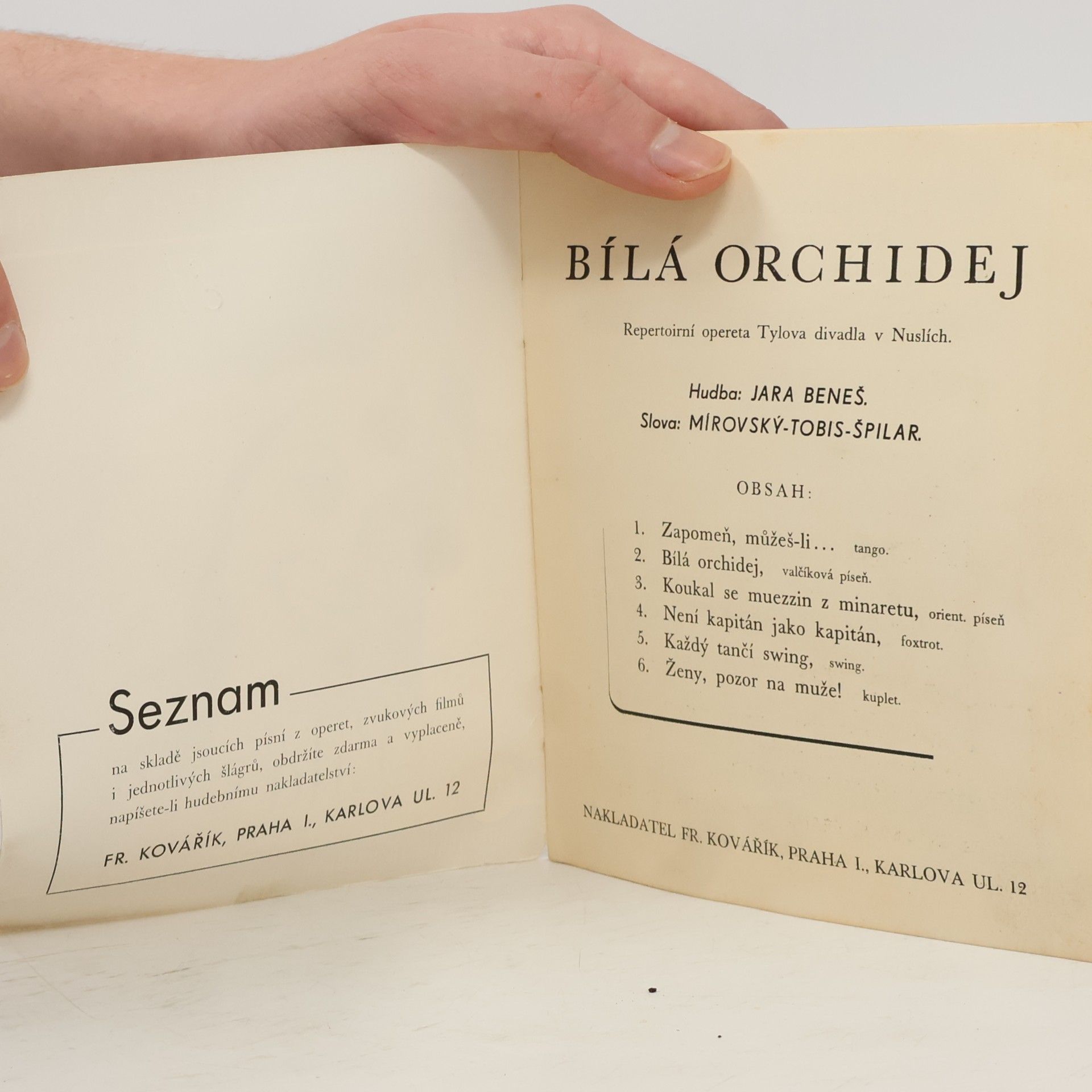 Jára Beneš Pět hlavních písní Bílá orchidej