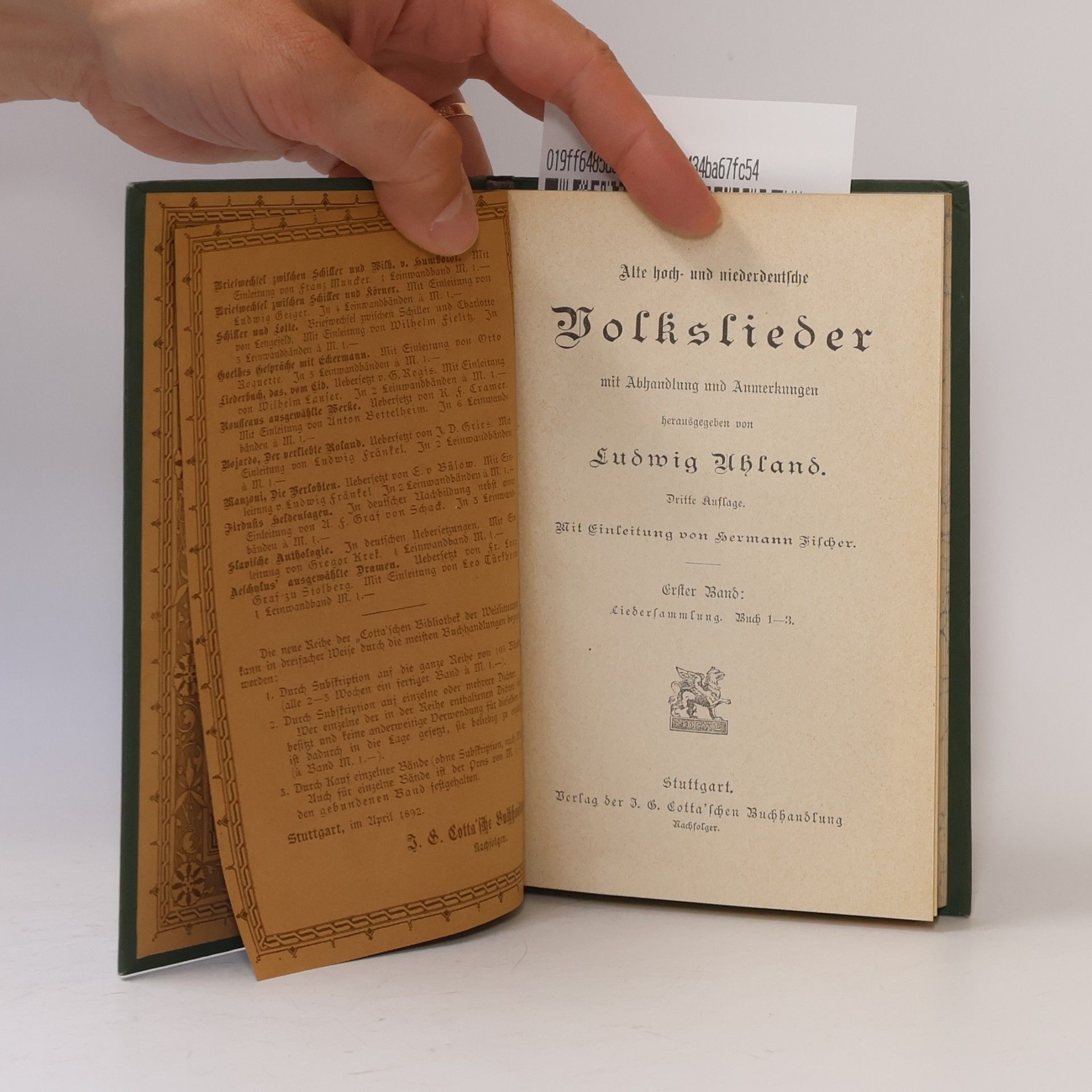 Ludwig Uhland Alte hoch- und niederdeutsche Volkslieder 1