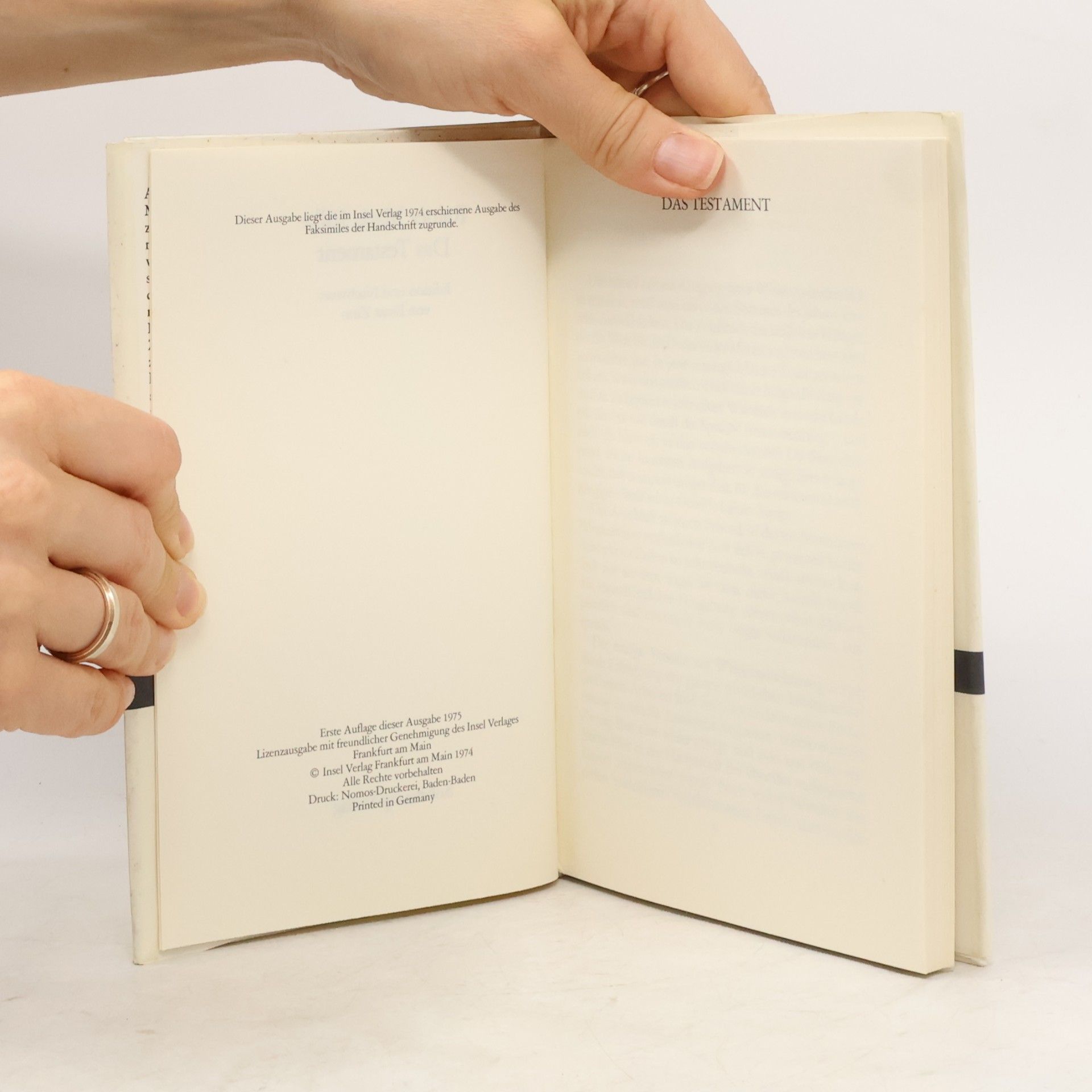Rainer Maria Rilke Das Testament. Hrsg. u. Nachw. v. Ernst Zinn
