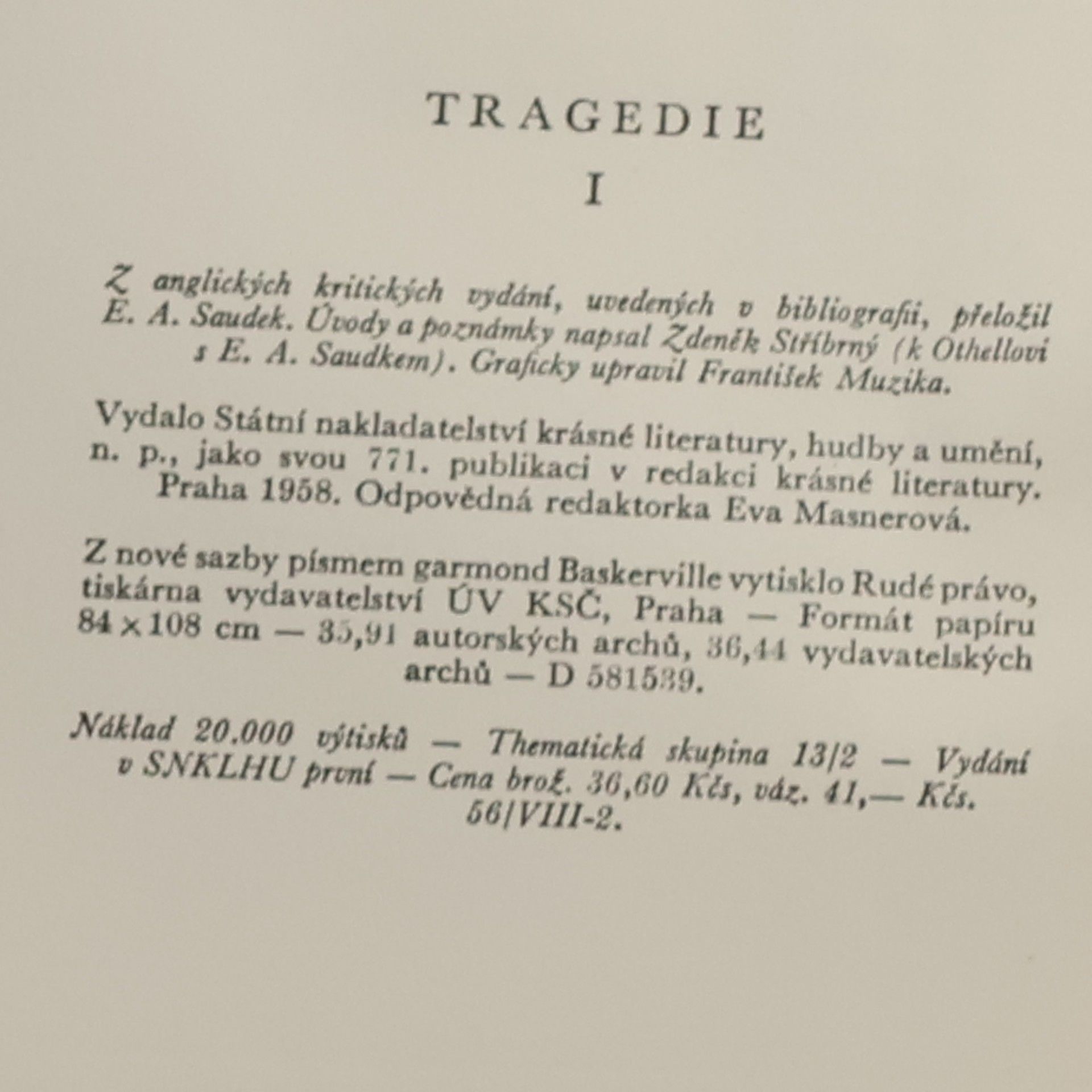 William Shakespeare Tragedie I.