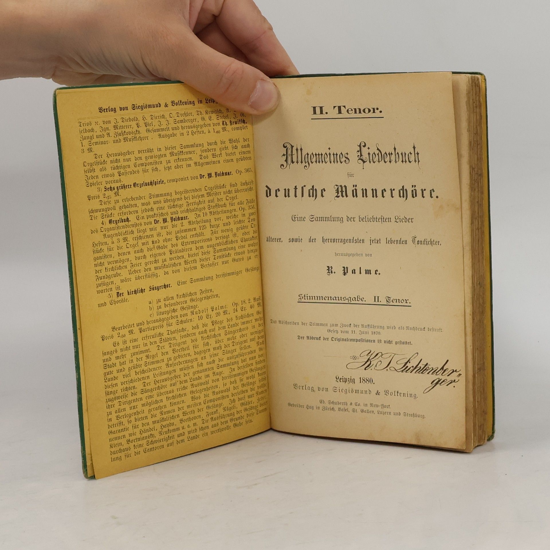 Rudolf Palme Allgemeines Liederbuch für deutsche Männerchöre. Stimmenausgabe. II. Tenor