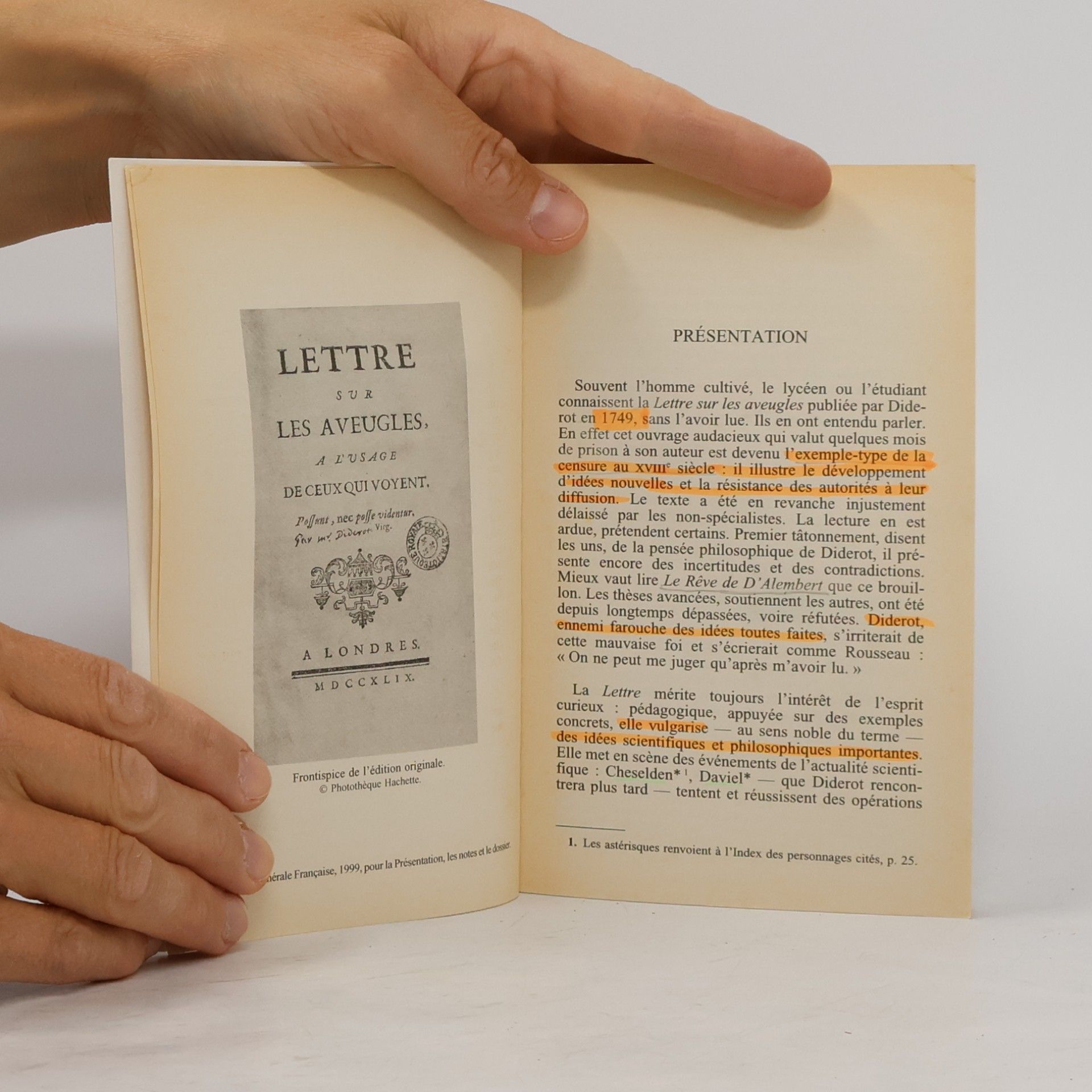 Denis Diderot Livre de Poche: Lettre sur les aveugles