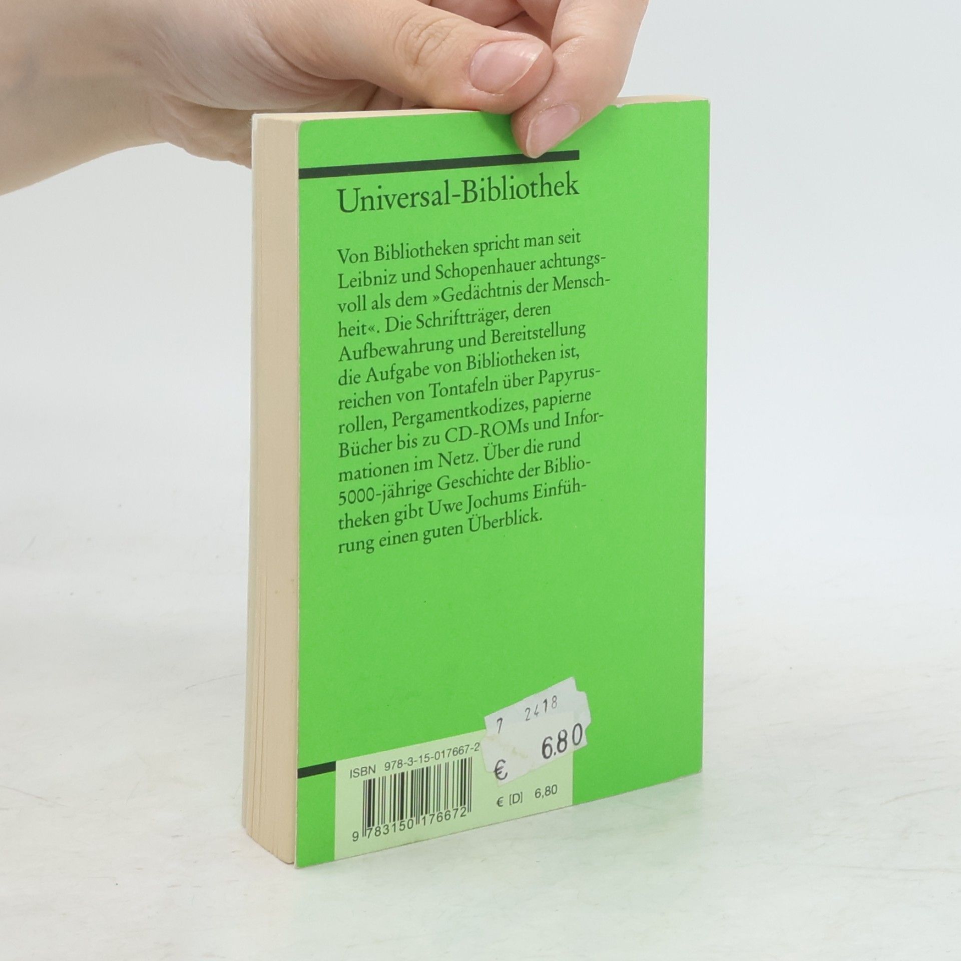 Uwe Jochum Kleine Bibliotheksgeschichte