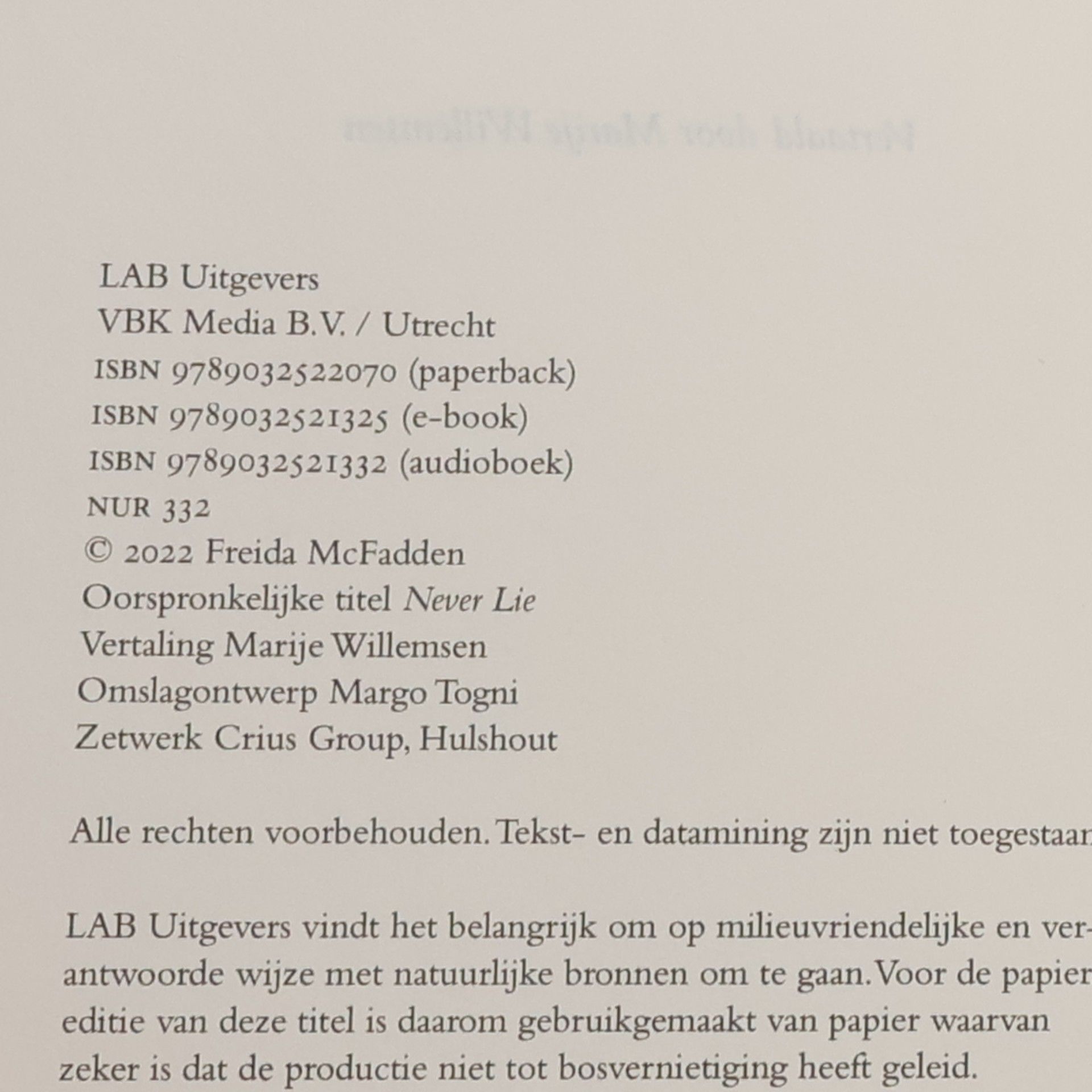 Freida McFaddenová Lieg nooit 1