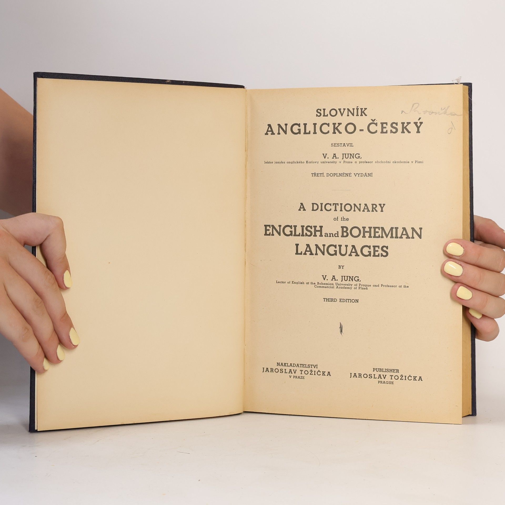 V. A. Jung Slovník anglicko-český I. díl. A Dictionary of the English and Bohemian Languages I.