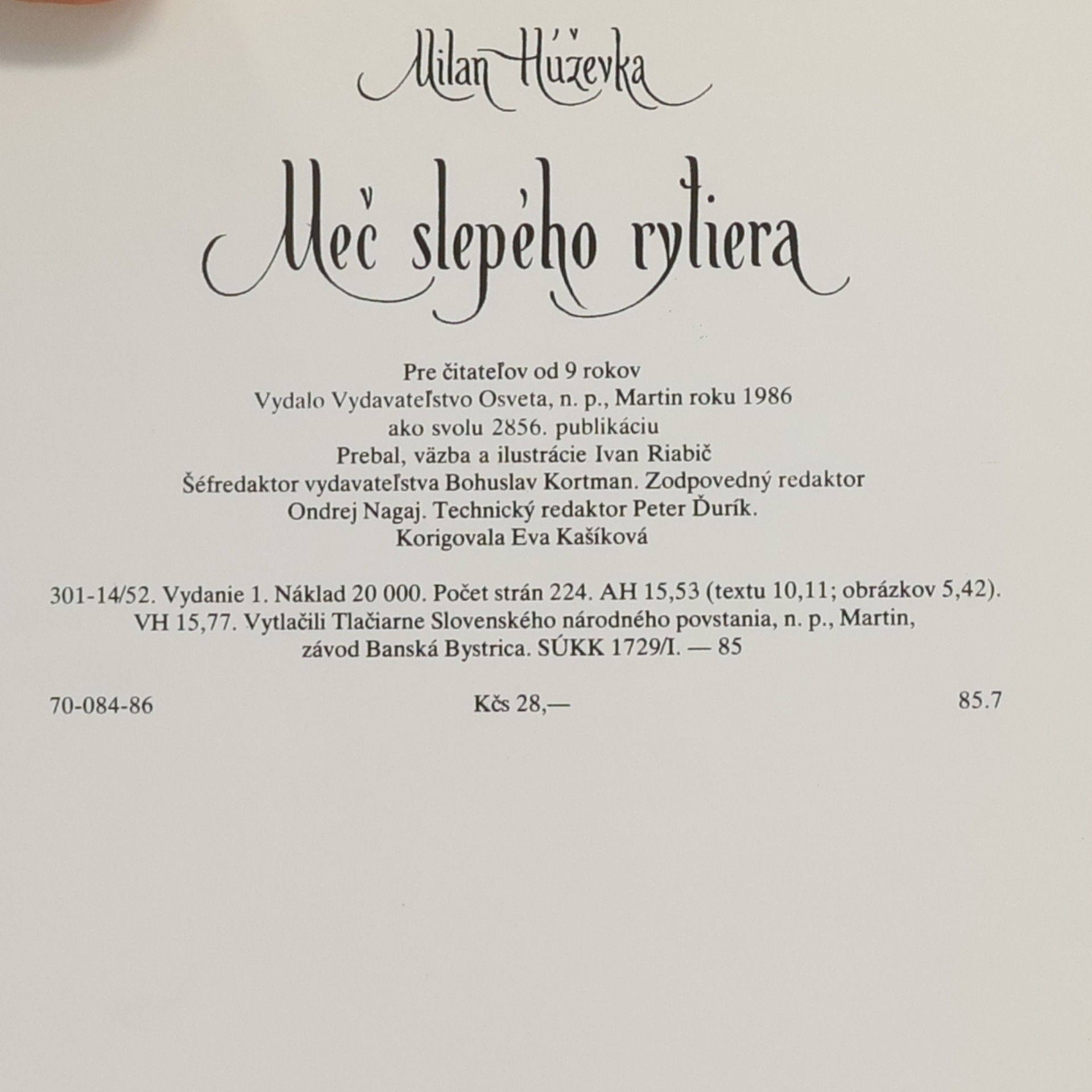 Milan Húževka Meč slepého rytiera