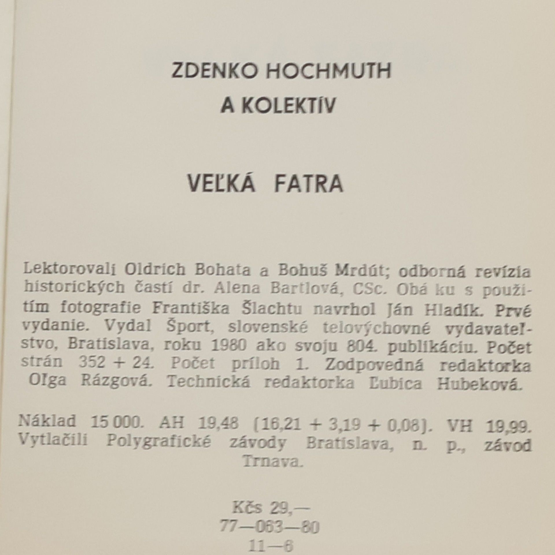 Zdenko Hochmuth Veľká Fatra. Turistický sprievodca ČSSR