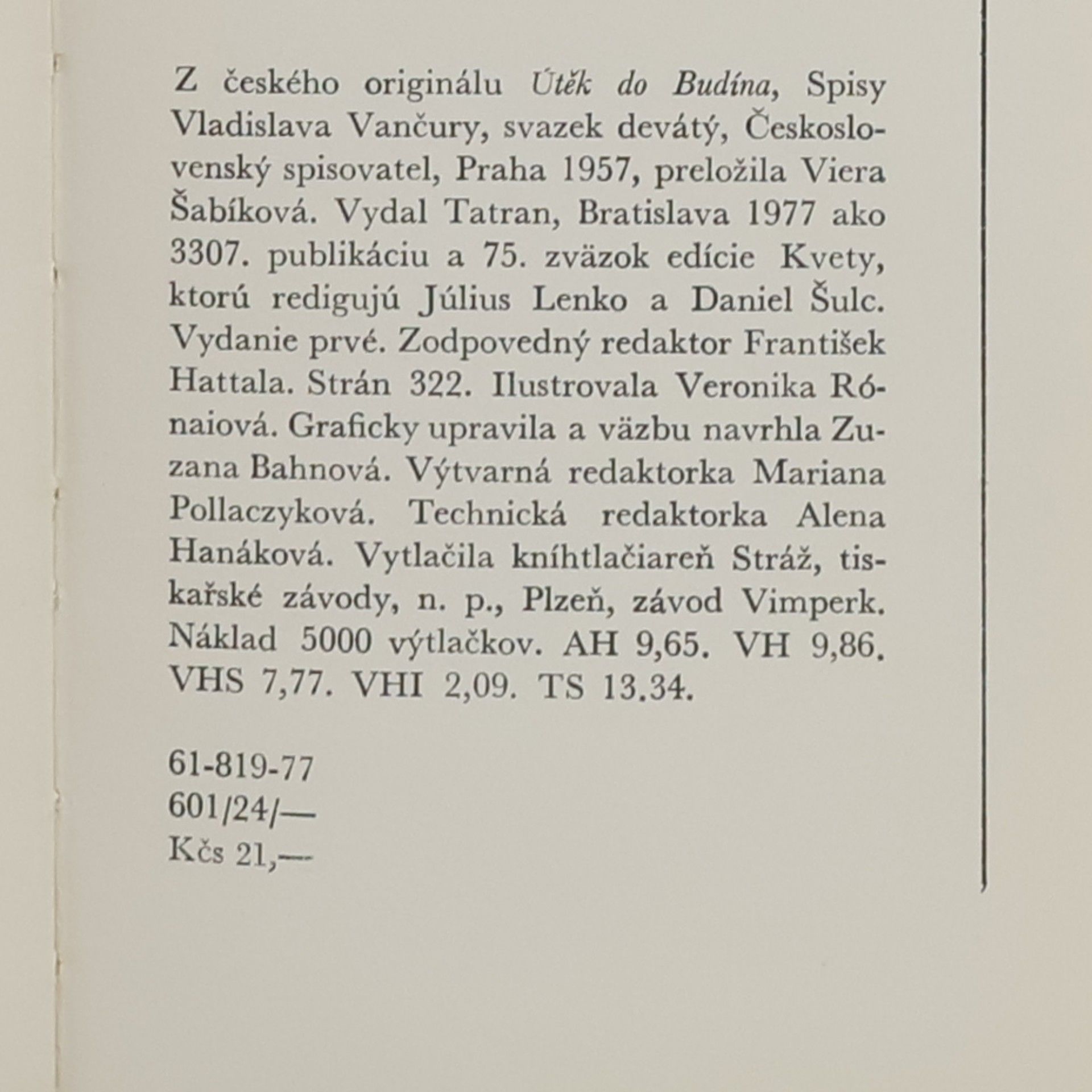 Vladislav Vančura Útěk do Budína