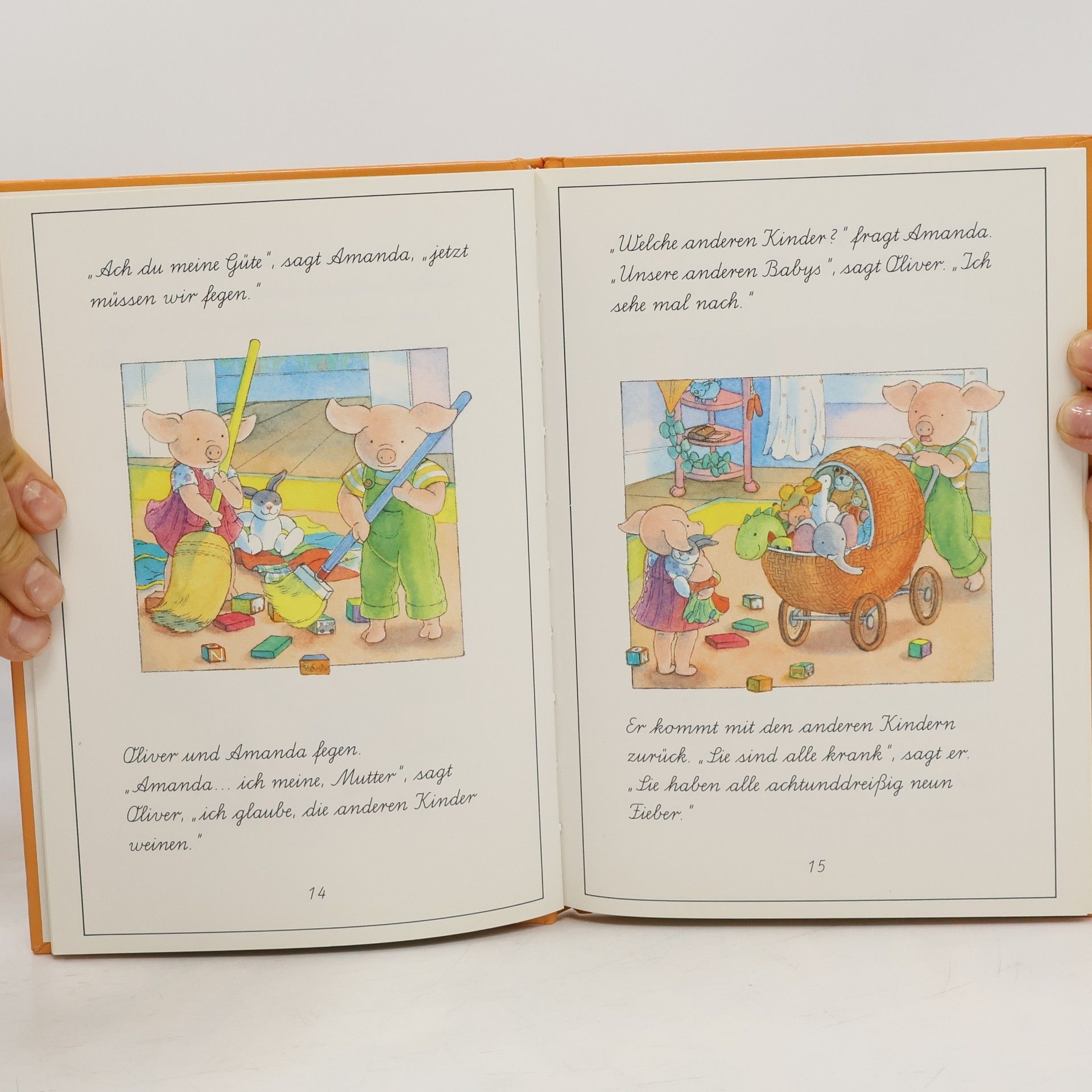 Oliver und Amanda finden ein Geschenk. Schreibschrift