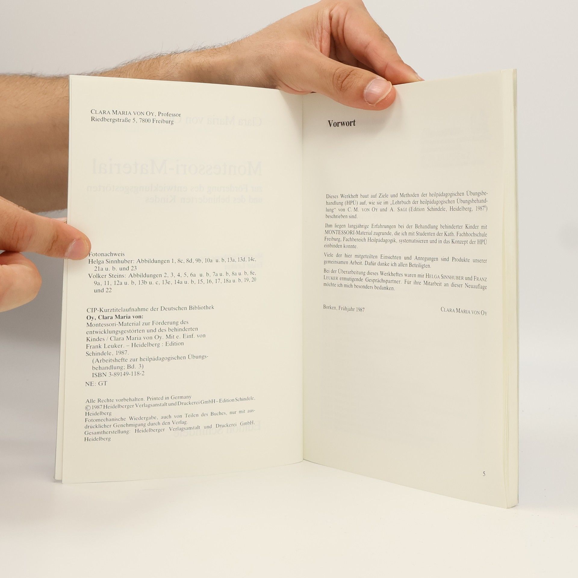 Clara Maria von Oy Montessori-Material zur Förderung des entwicklungsgestörten und des behinderten Kindes
