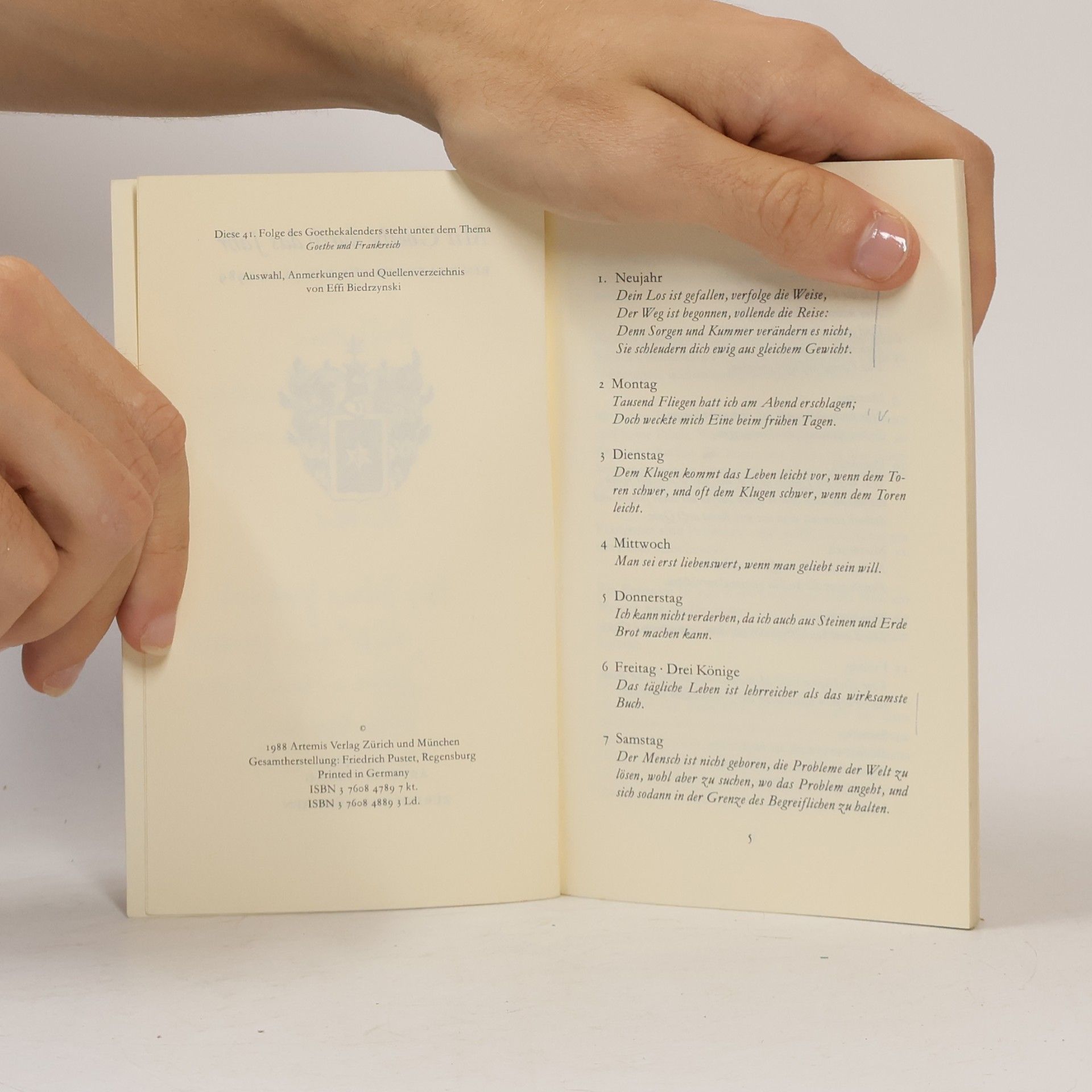 Johann Wolfgang von Goethe Mit Goethe durch das Jahr. Ein Kalender für das Jahr 1989