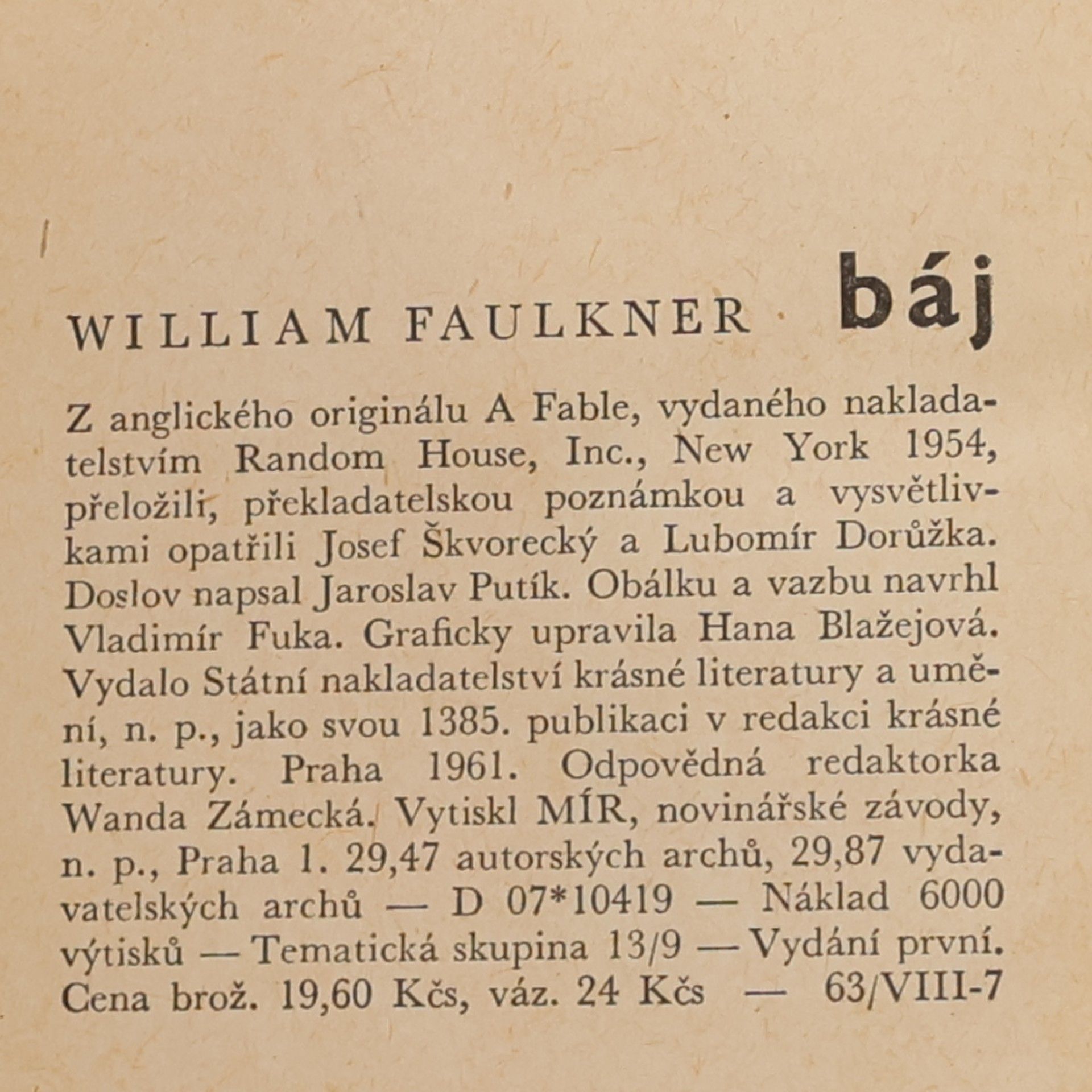 William Faulkner Báj