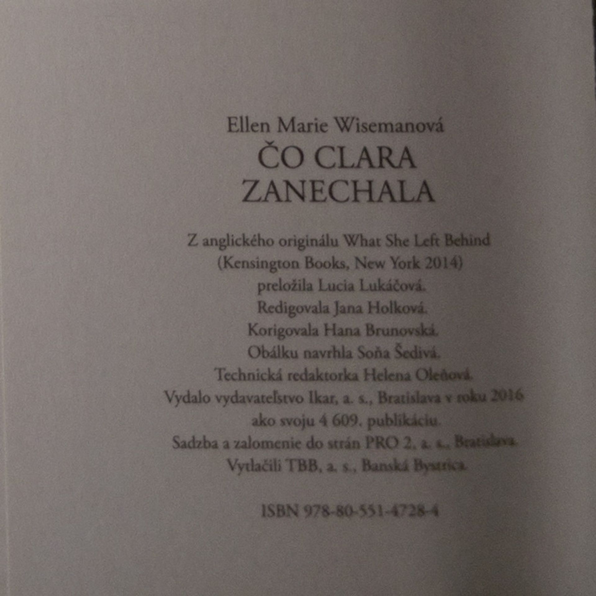 Ellen Marie Wiseman Čo Clara zanechala