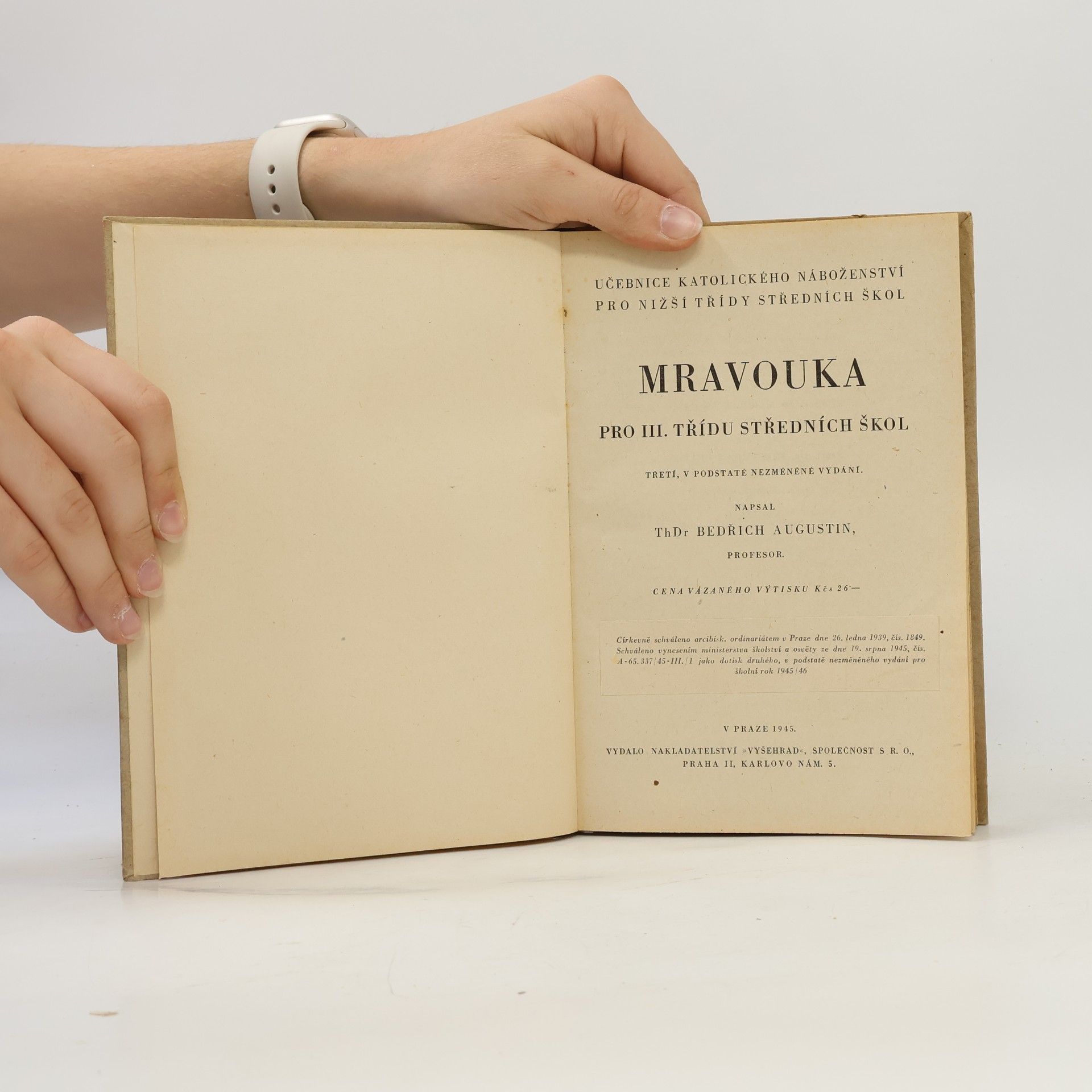 Bedřich Augustin Mravouka pro III. třídu středních škol