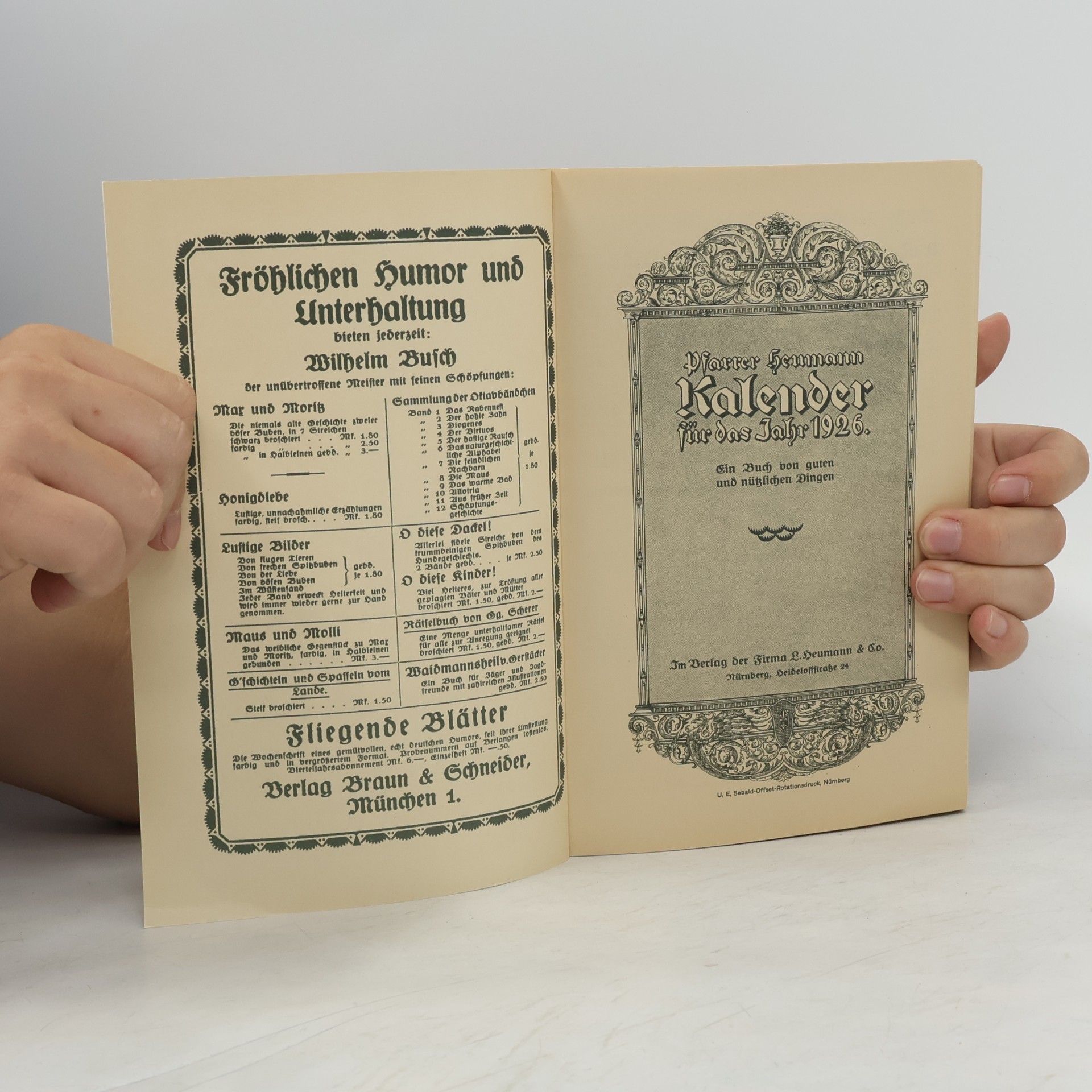 Pfarrer Ludwig Heumann Kalender für das Jahr 1926