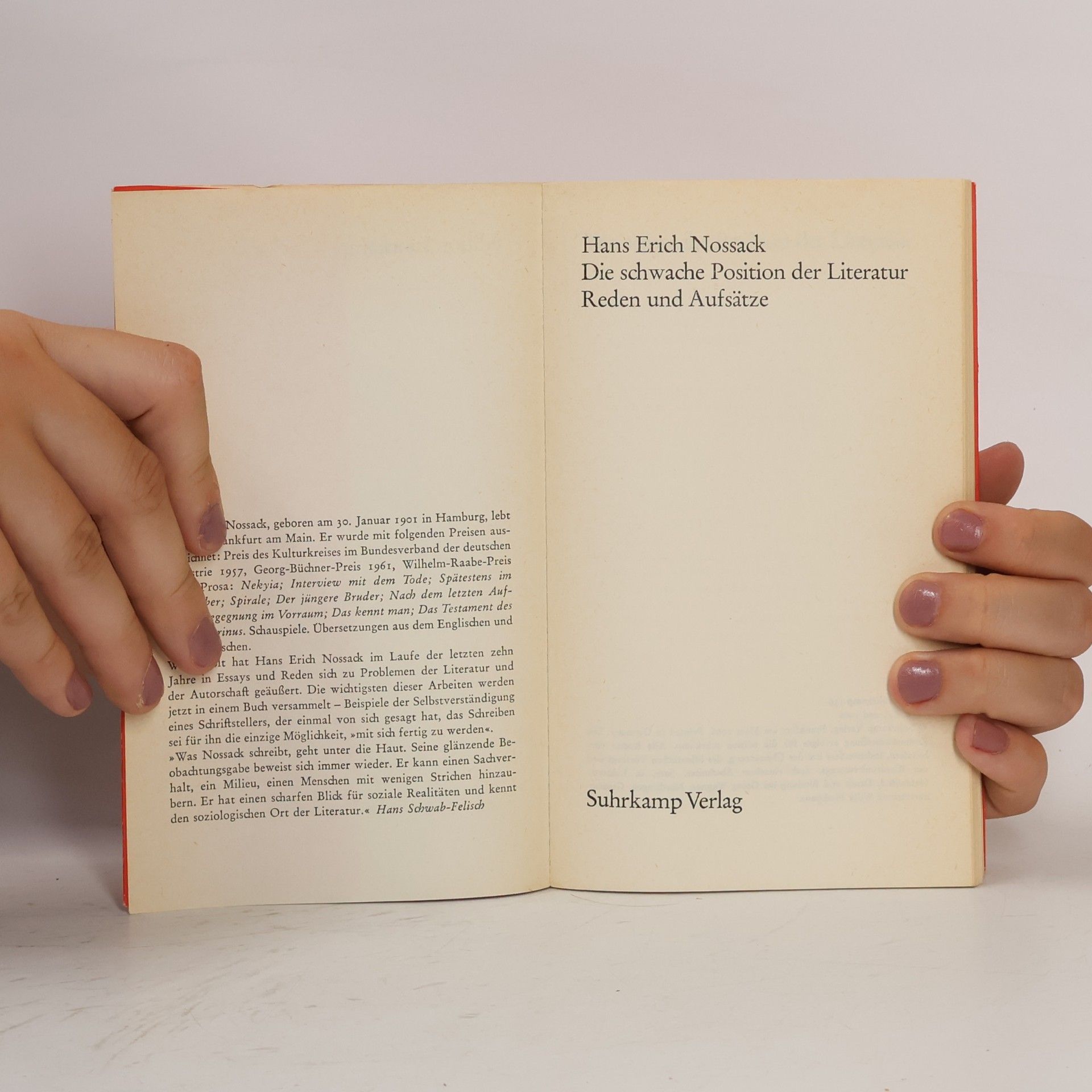 Hans Erich Nossack Die schwache Position der Literatur