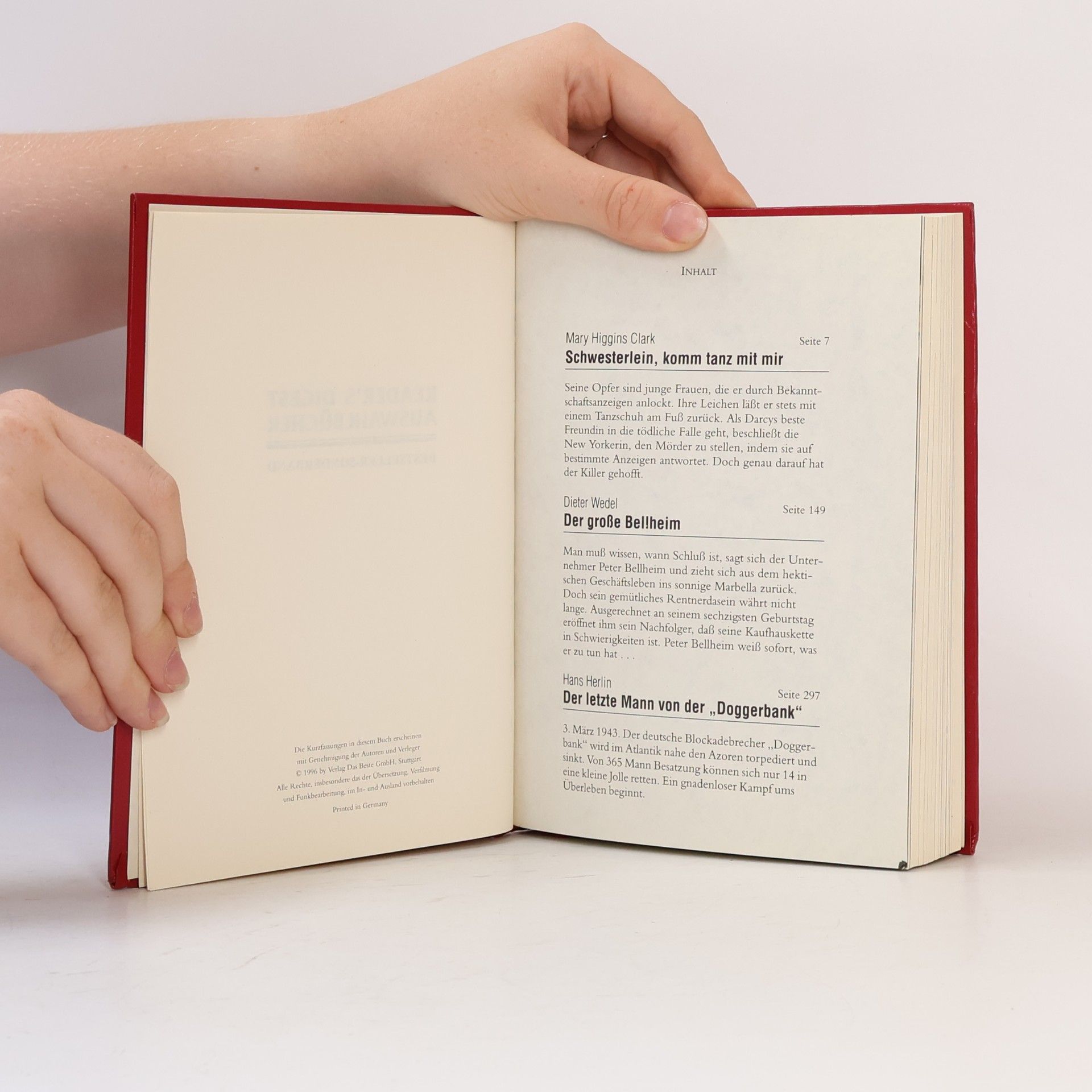 Mary Higginsová Clarková Reader's Digest Auswahlbücher: Schwesterlein, komm tanz mit mir. Der grosse Bellheim. Der letzte Mann von der “Doggerbank”