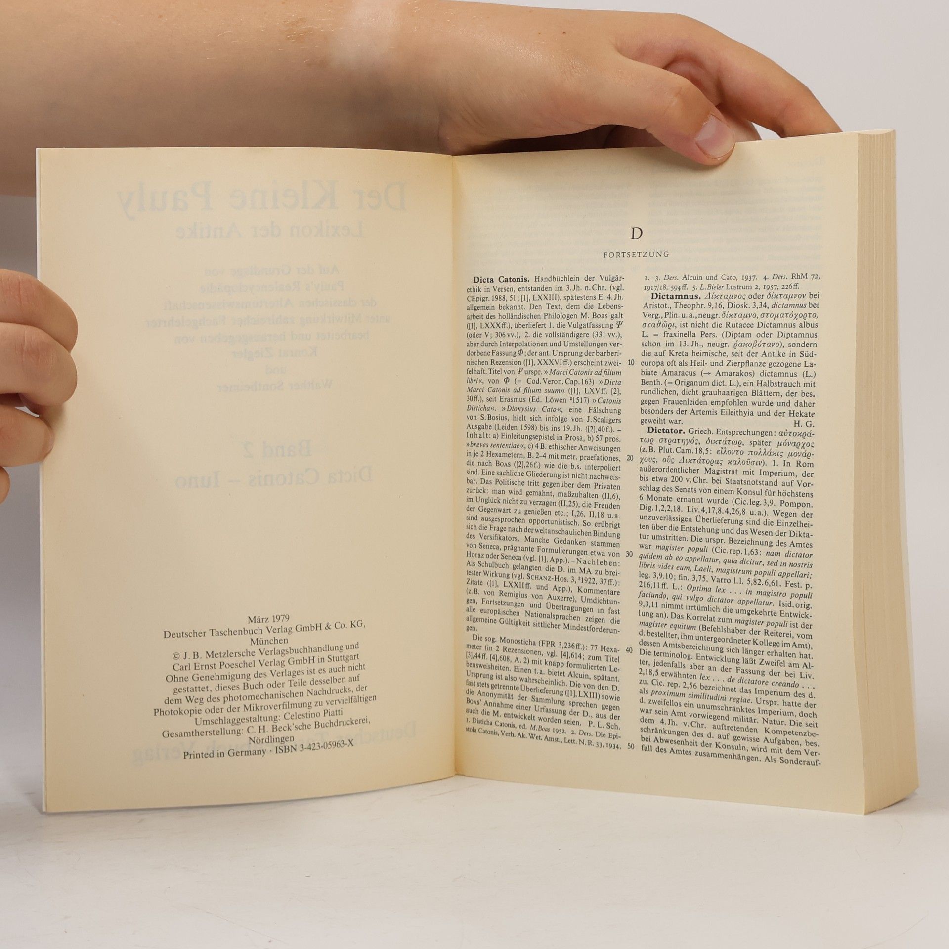 Konrat Ziegler Der Kleine Pauly: Lexikon der Antike. Bd. 2, Dicta Catonis-Iuno