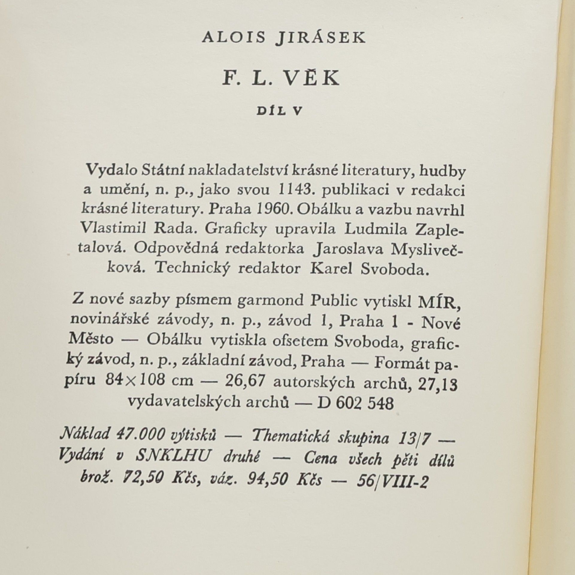 Alois Jirásek F. L. Věk V.