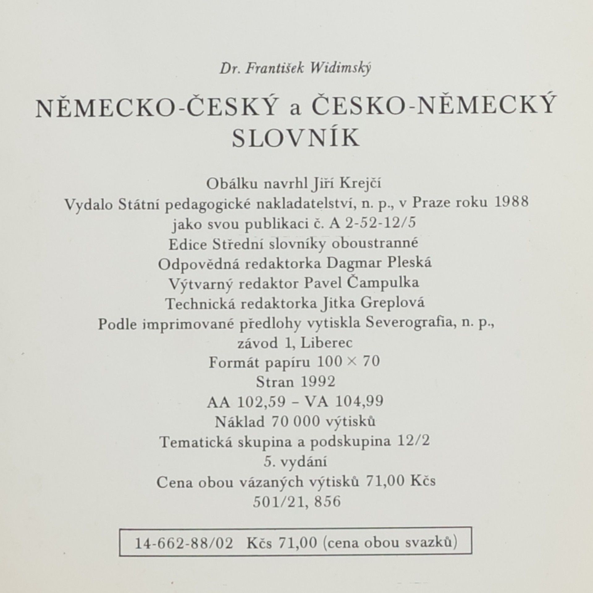 František Widimský Německo-český a česko-německý slovník