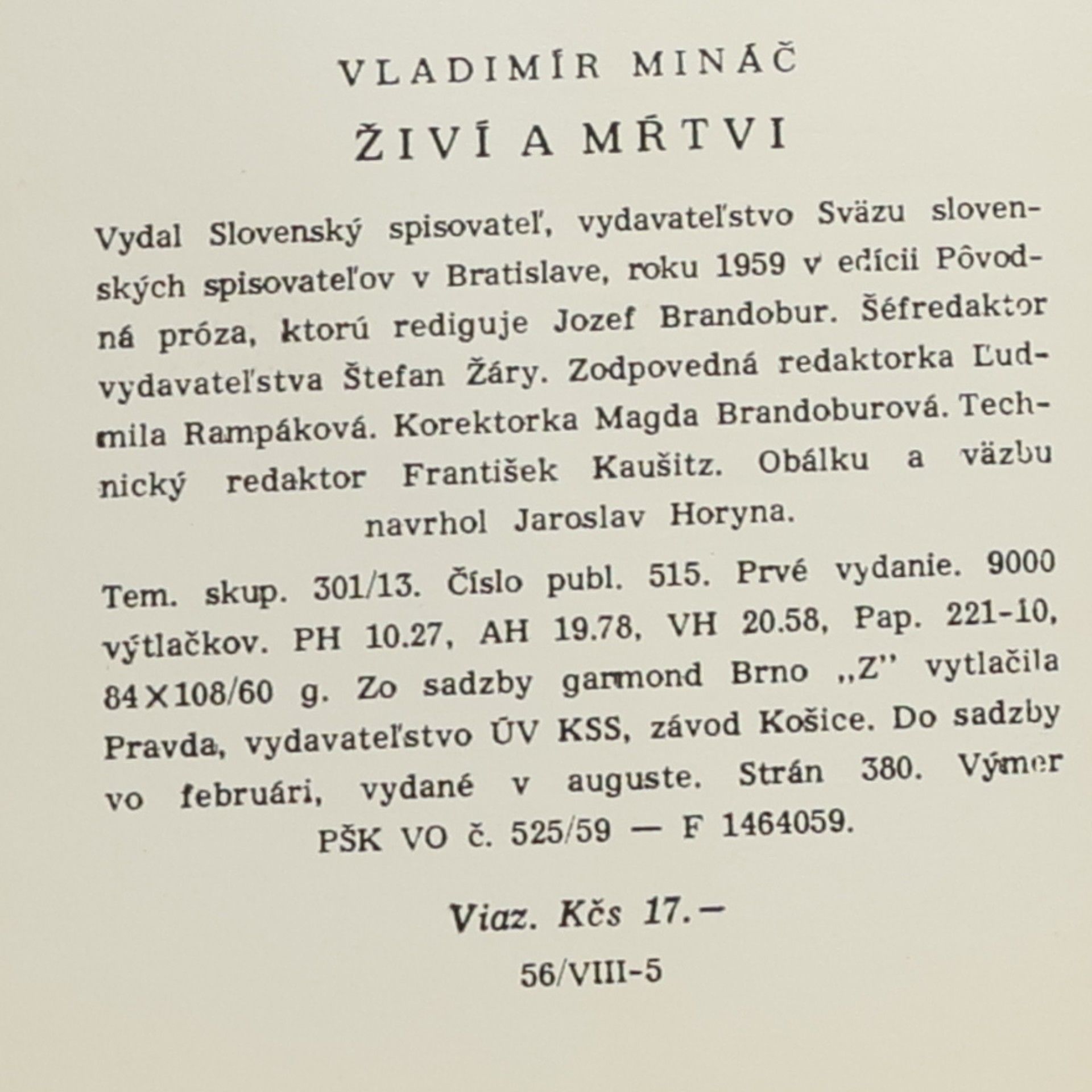 Vladimír Mináč Živí a mŕtvi