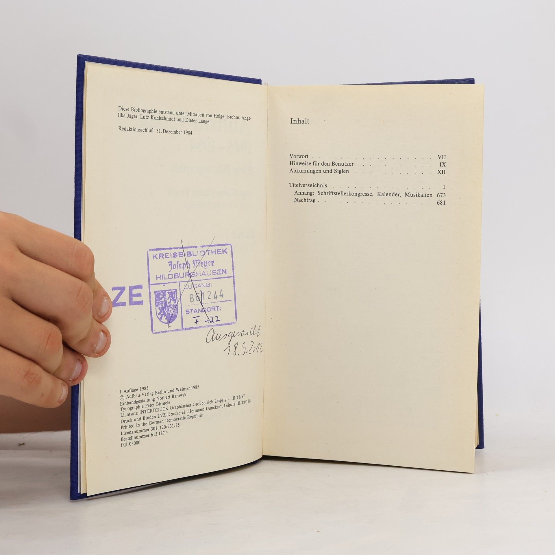 Autorenkollektiv Aufbau-Verlag 1945-1984. Band 1