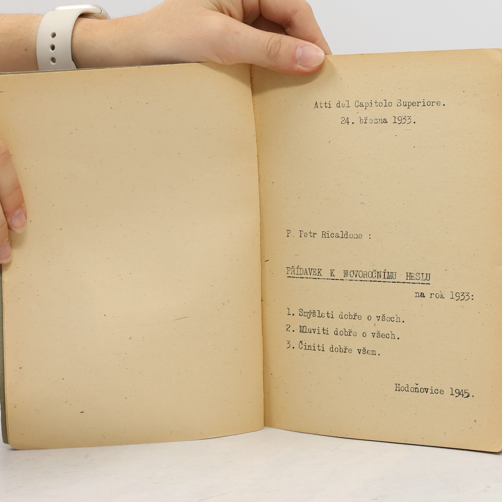 P. Petr Ricaldone Přídavek k novoročnímu heslu na rok 1933