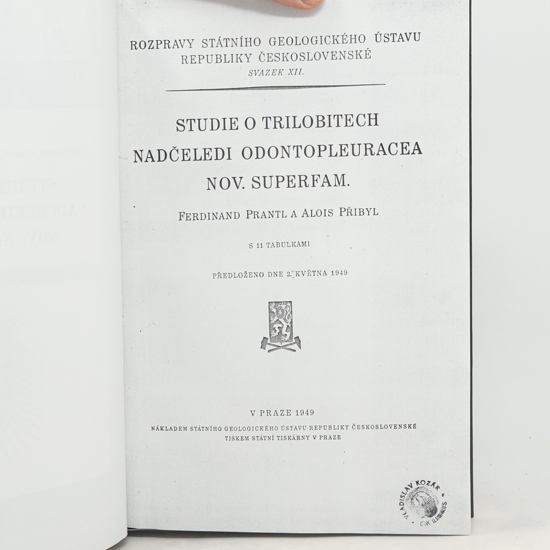 Ferdinand Prantl Studie o trilobitech nadčeledi Odontopleuracea nov. superfam
