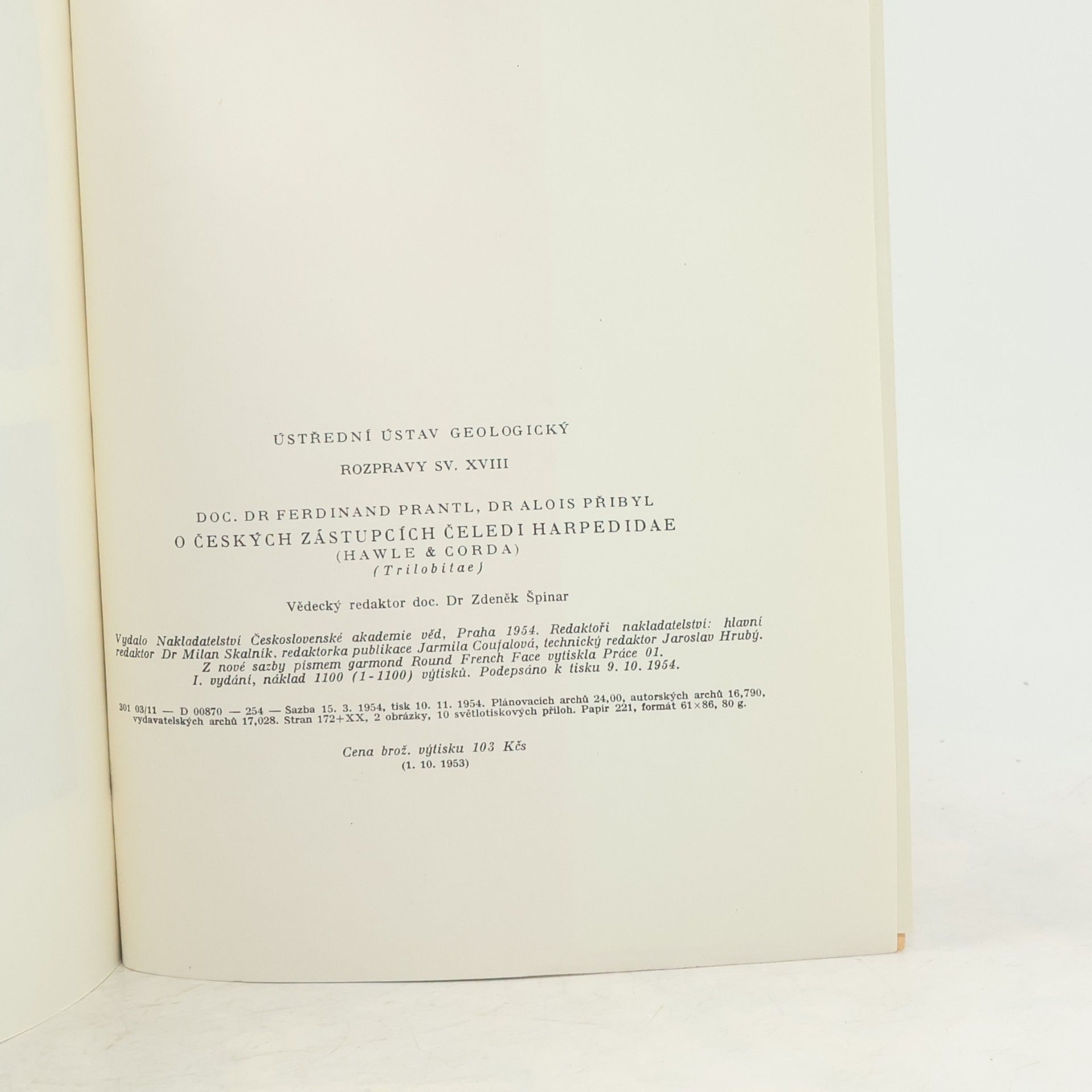 Zdeněk V. Špinar českých zástupcích čeledi Harpedidae (Hawle & Corda) (Trilobitae)
