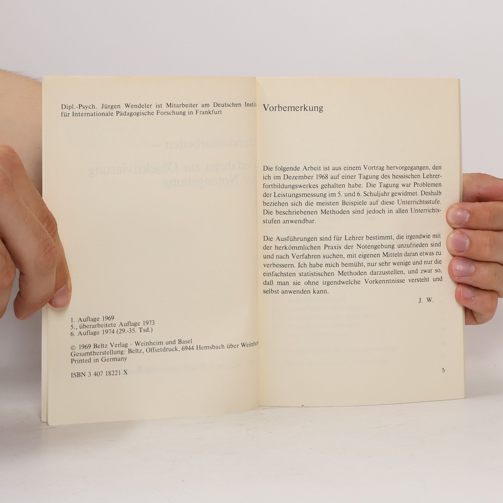 Jürgen Wendeler Beltz Bibliothek - 6: Standardarbeiten