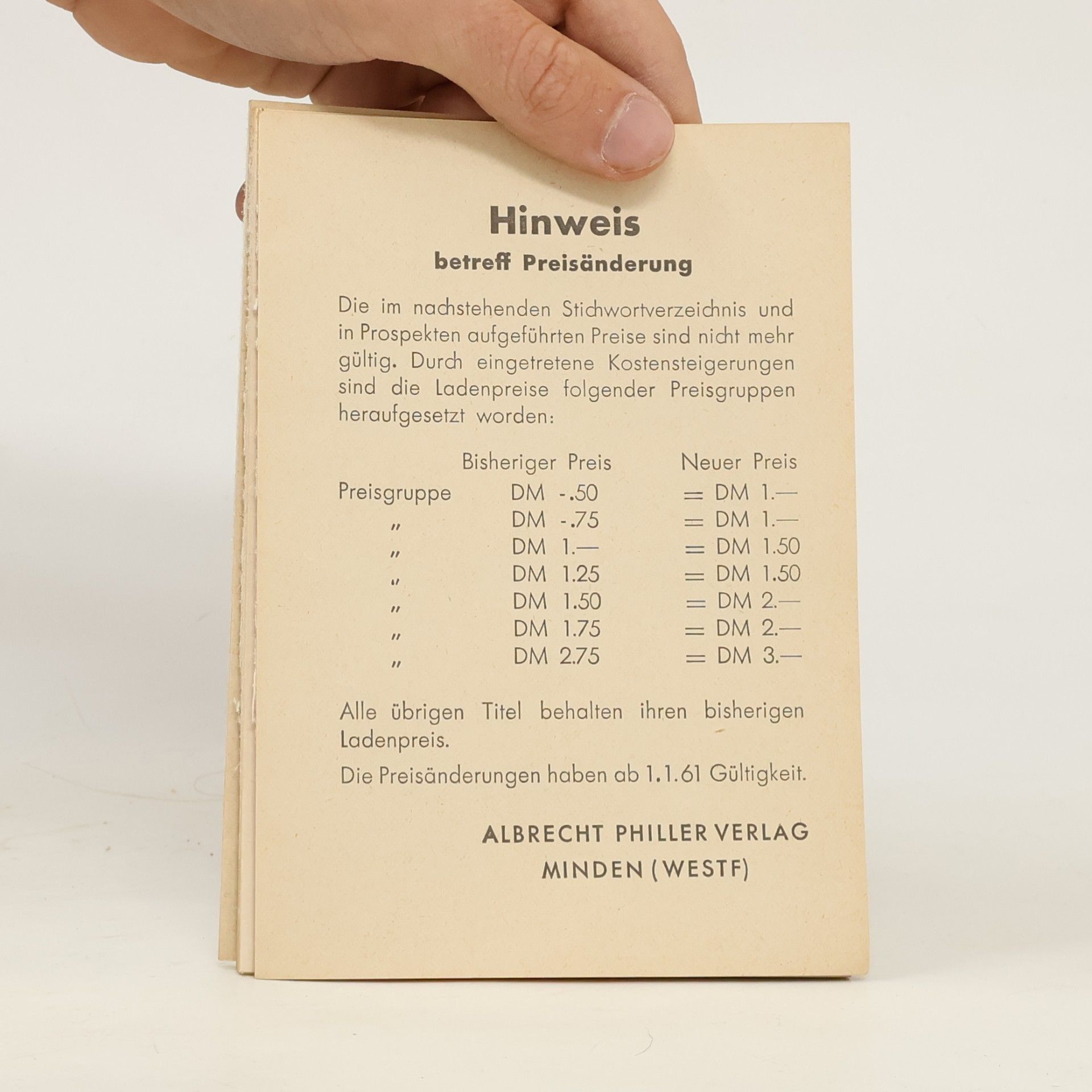 Various authors Hinweis betreff Preisänderung