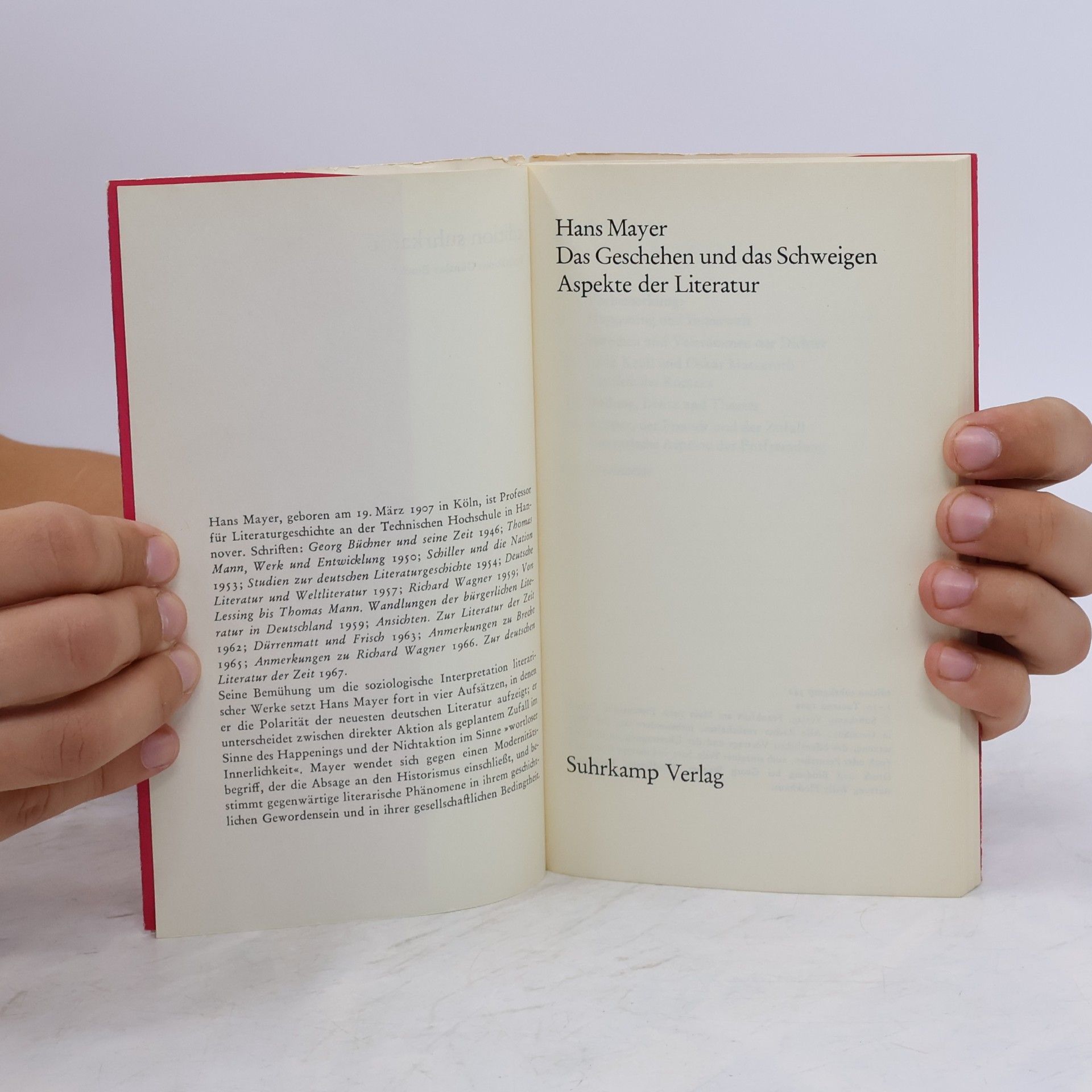 Hans Mayer Das Geschehen und das Schweigen Aspekte der Literatur