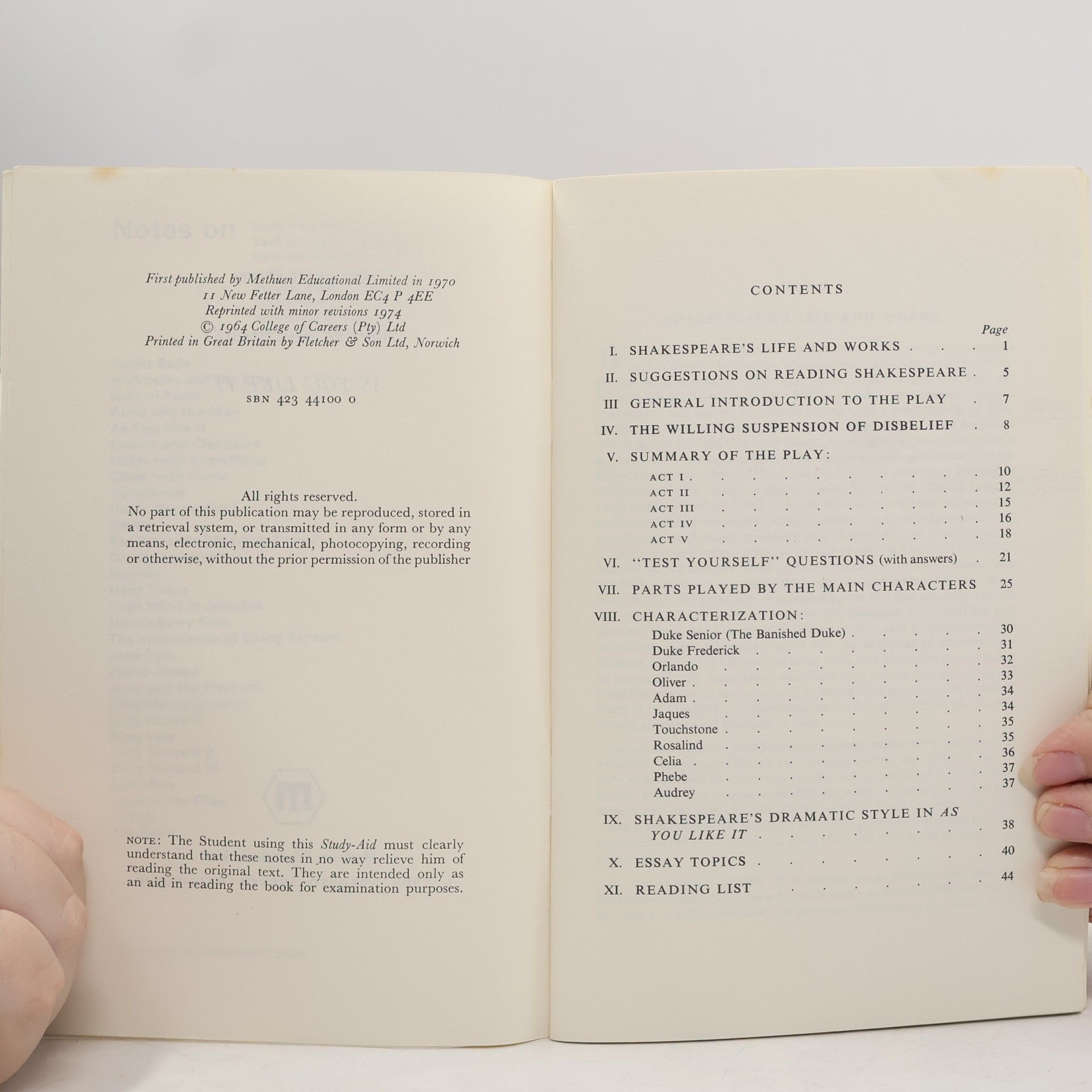 William Shakespeare Notes on Shakespeare’s As You Like It