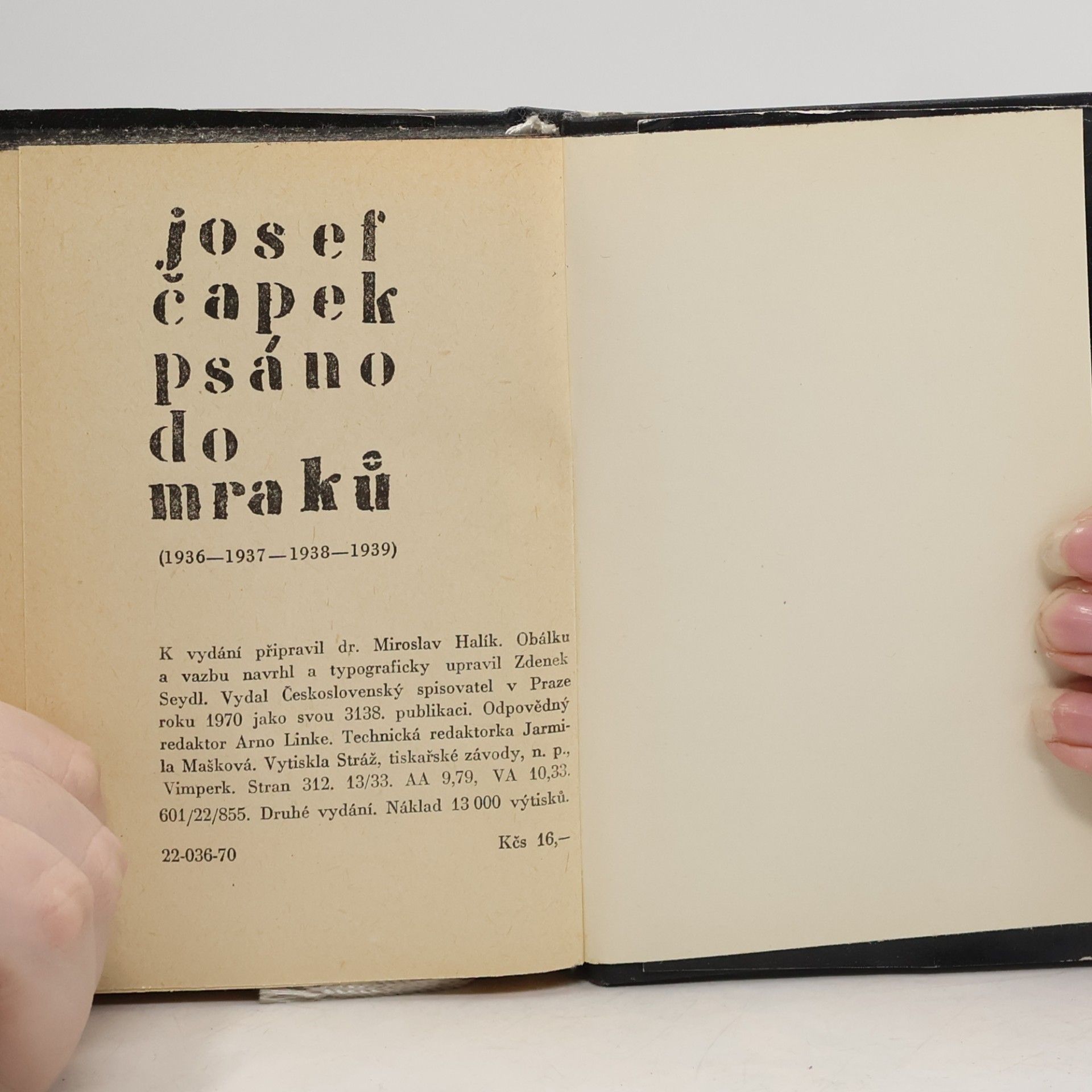 Josef Čapek Psáno do mraků. 1936-1939