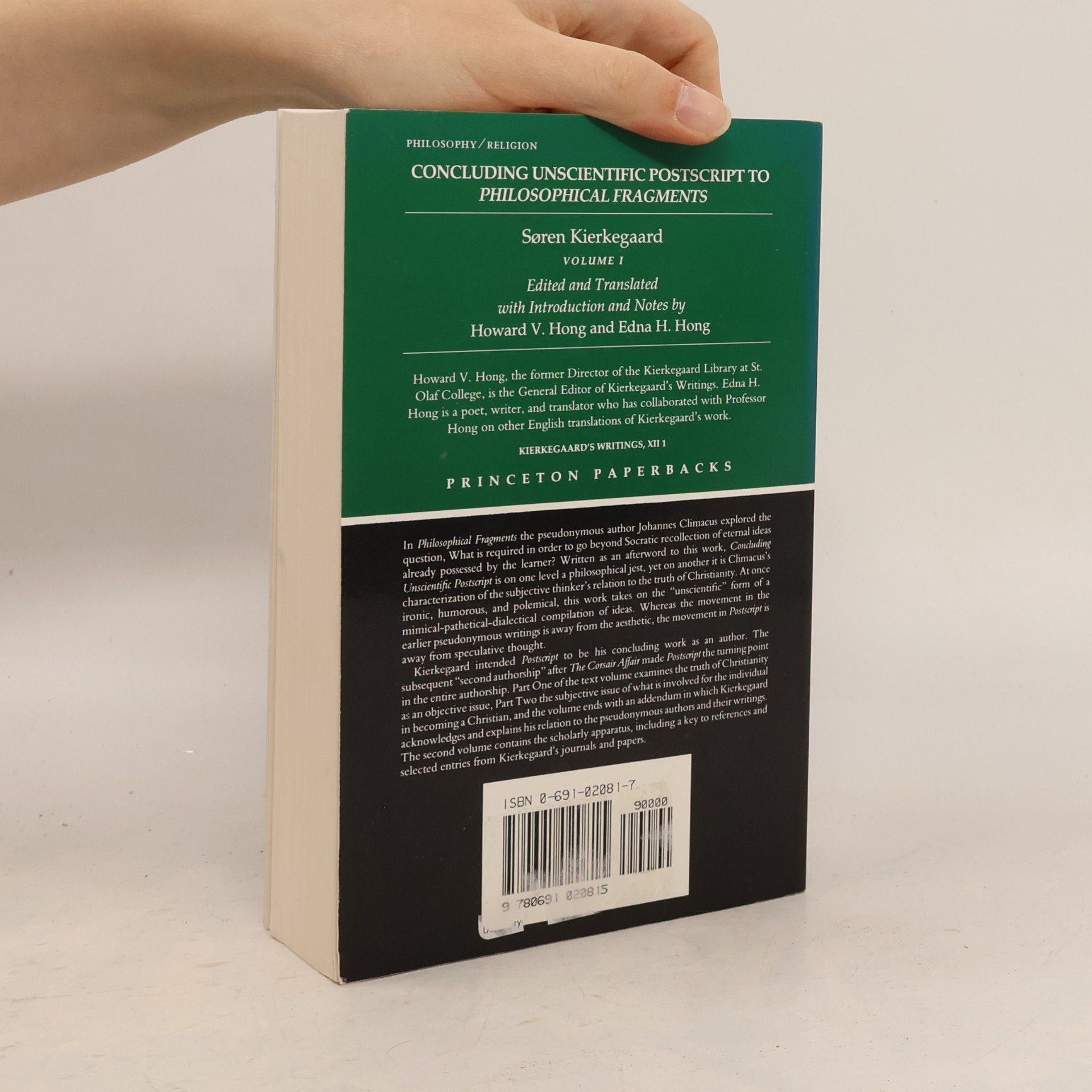Howard V. Howard Vincent Hong Concluding Unscientific Postscript to Philosophical Fragments, Volume 1