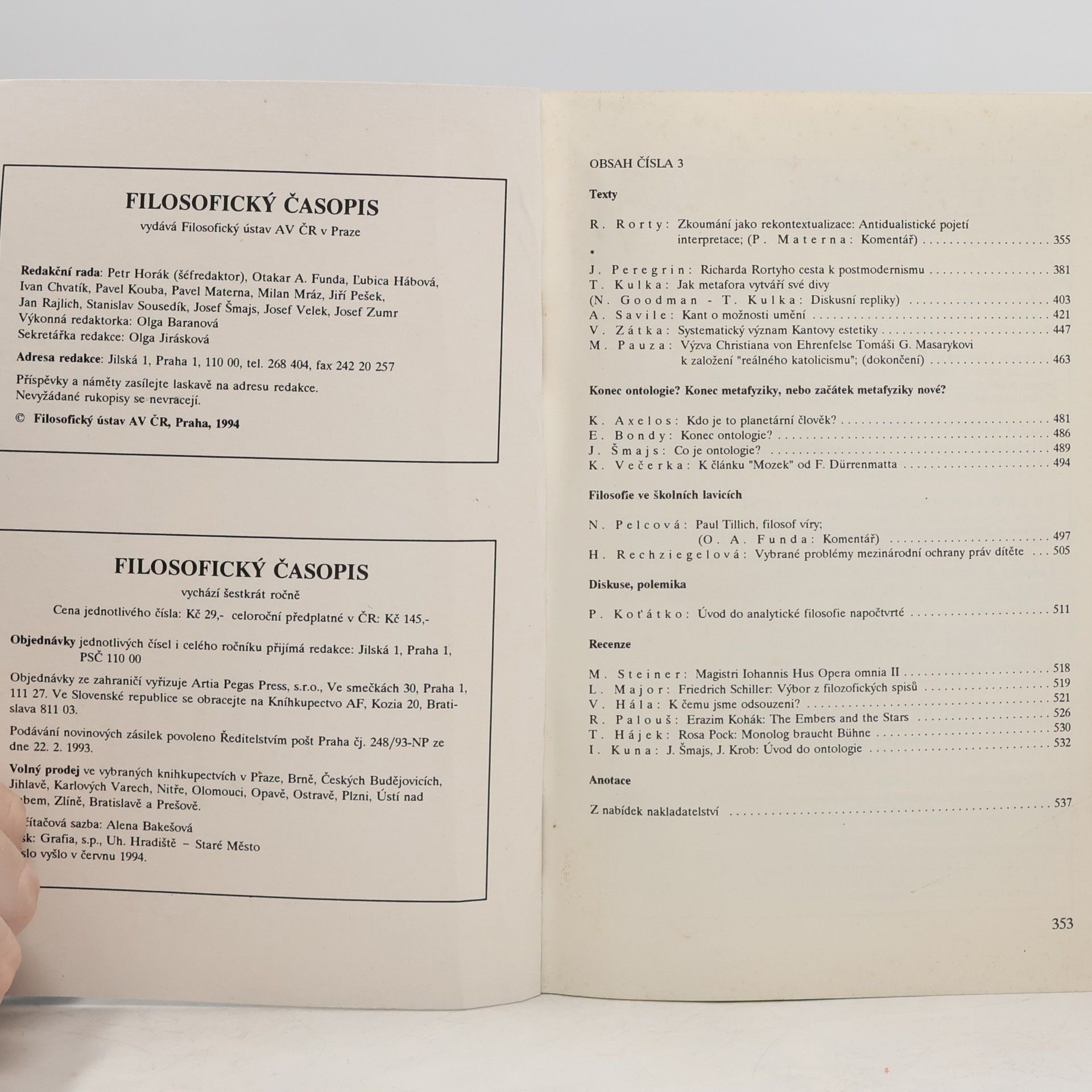 Collectif d'auteurs Filosofický časopis 3. 42/1994