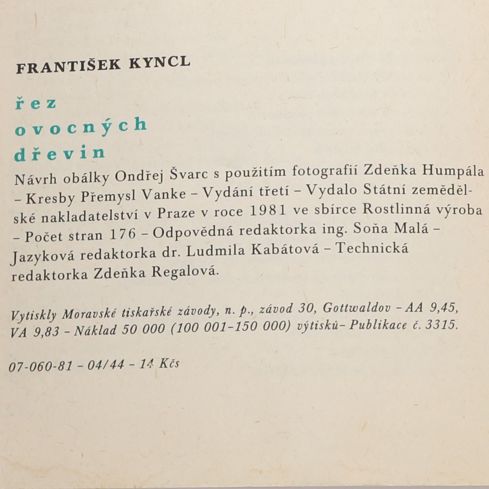 František Kyncl Řez ovocných dřevin