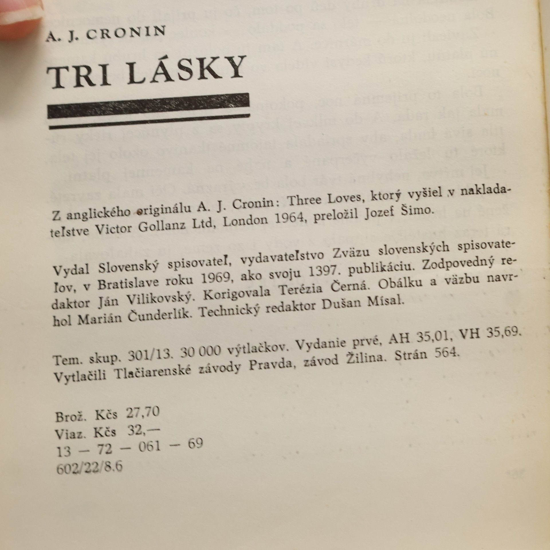 Archibald Joseph Cronin Tri lásky