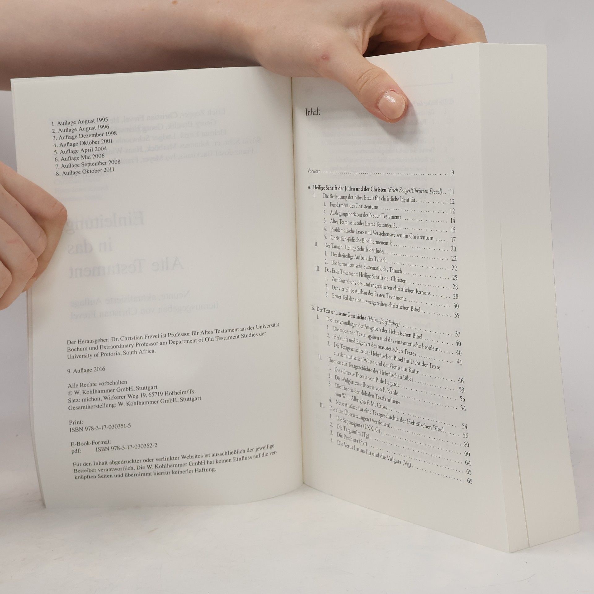 Erich Zenger Kohlhammer Studienbücher Theologie - 1,1: Einleitung in das Alte Testament - 9., aktualisierte Auflage, herausgegeben von Christian Frevel