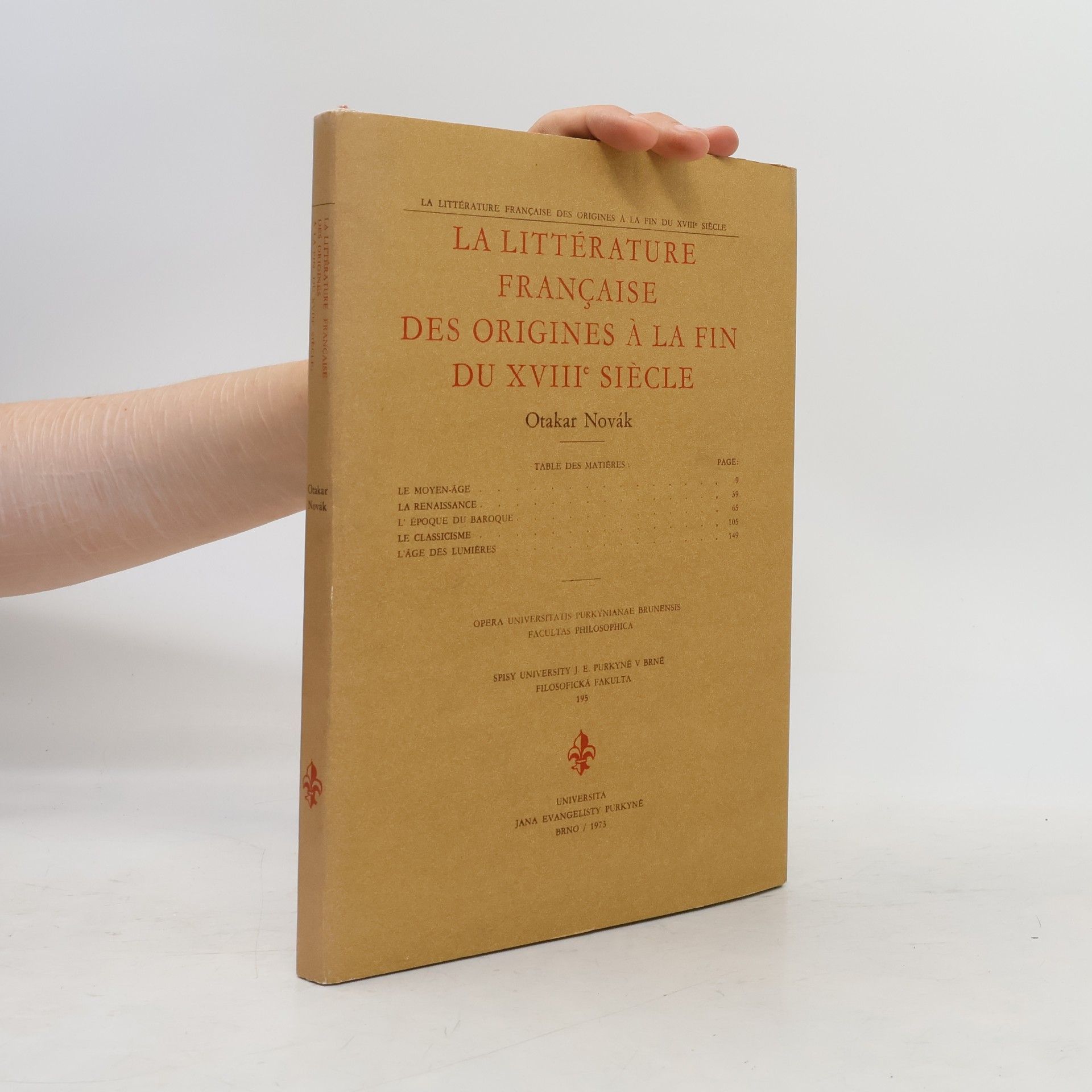 Otakar Novák La littérature française des origines à la fin du XVIIIe siècle