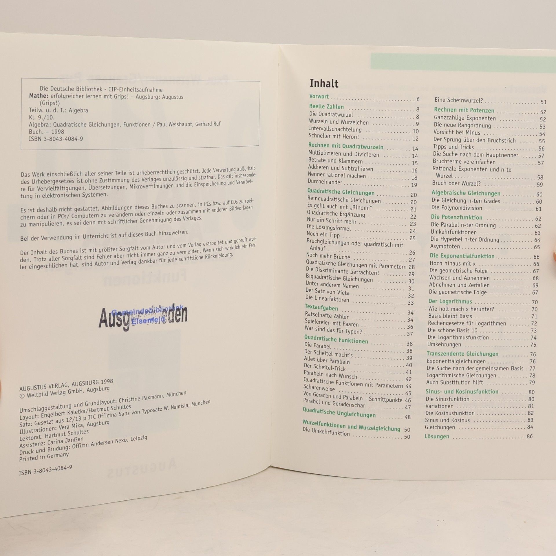 Gerhard Ruf Mathe 9./10. Klasse. Algebra. Quadratische Gleichungen. Funktionen.