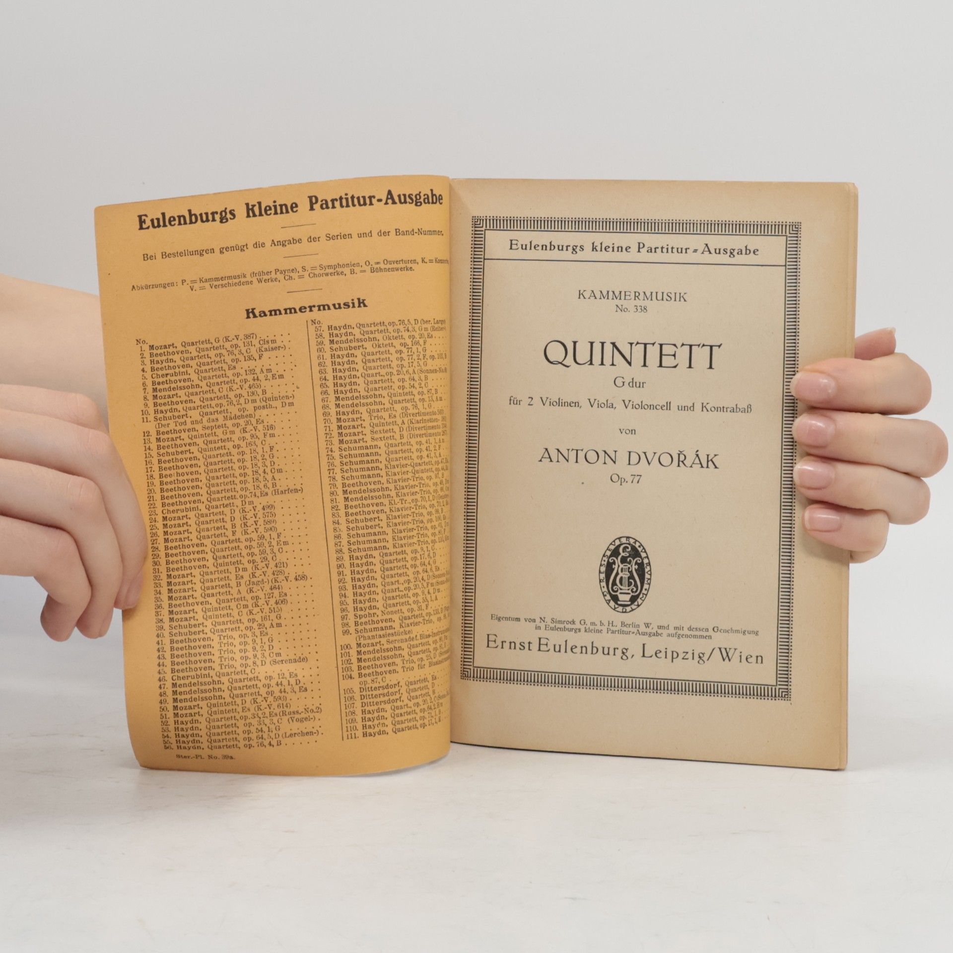 Antonín Dvořák Quintett, G dur, für 2 Violinen, Viola, Violoncell und Contrabass. Op. 77.