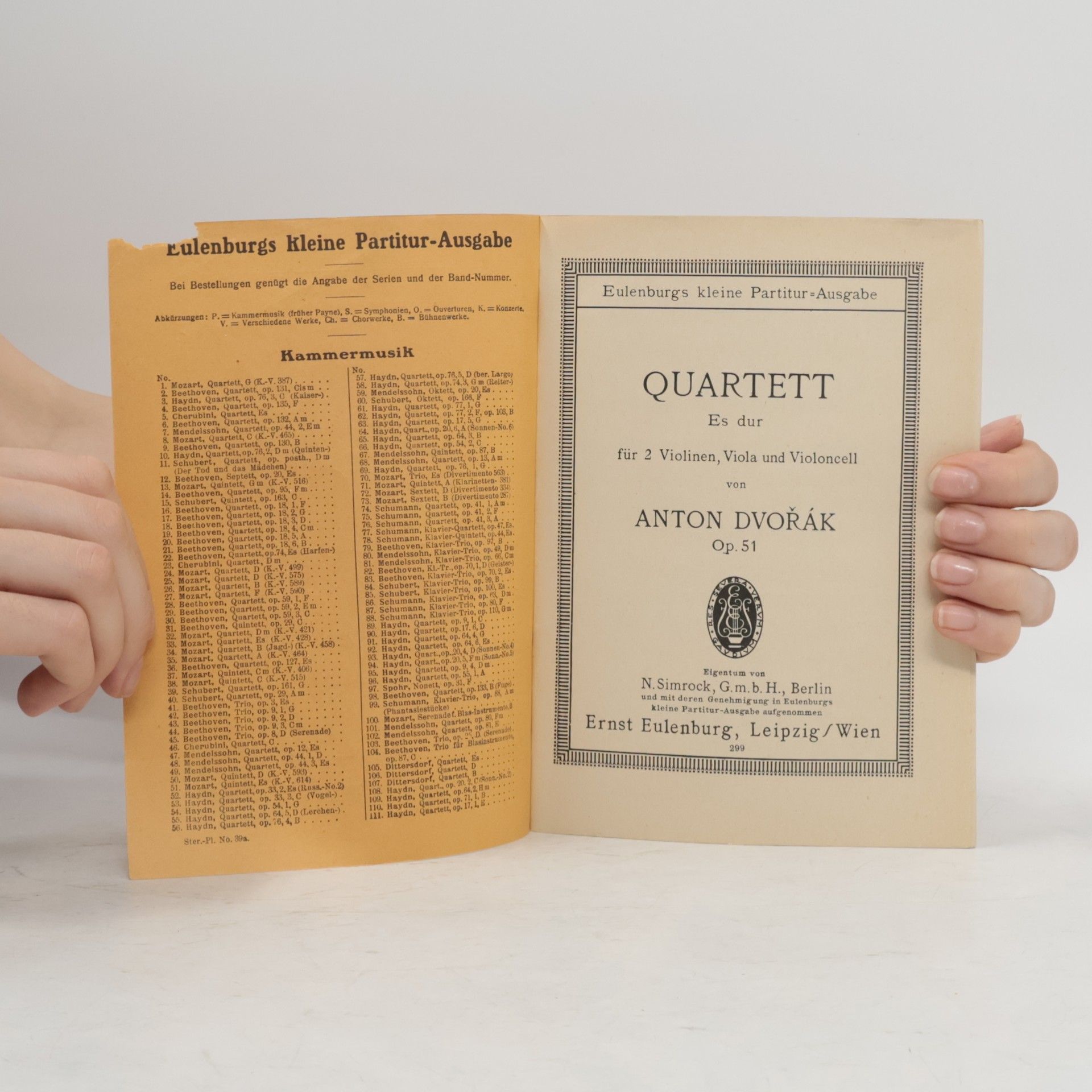 Antonín Dvořák Quartett. Es dur für 2 Violinen, Viola, und Violoncell, op. 51.