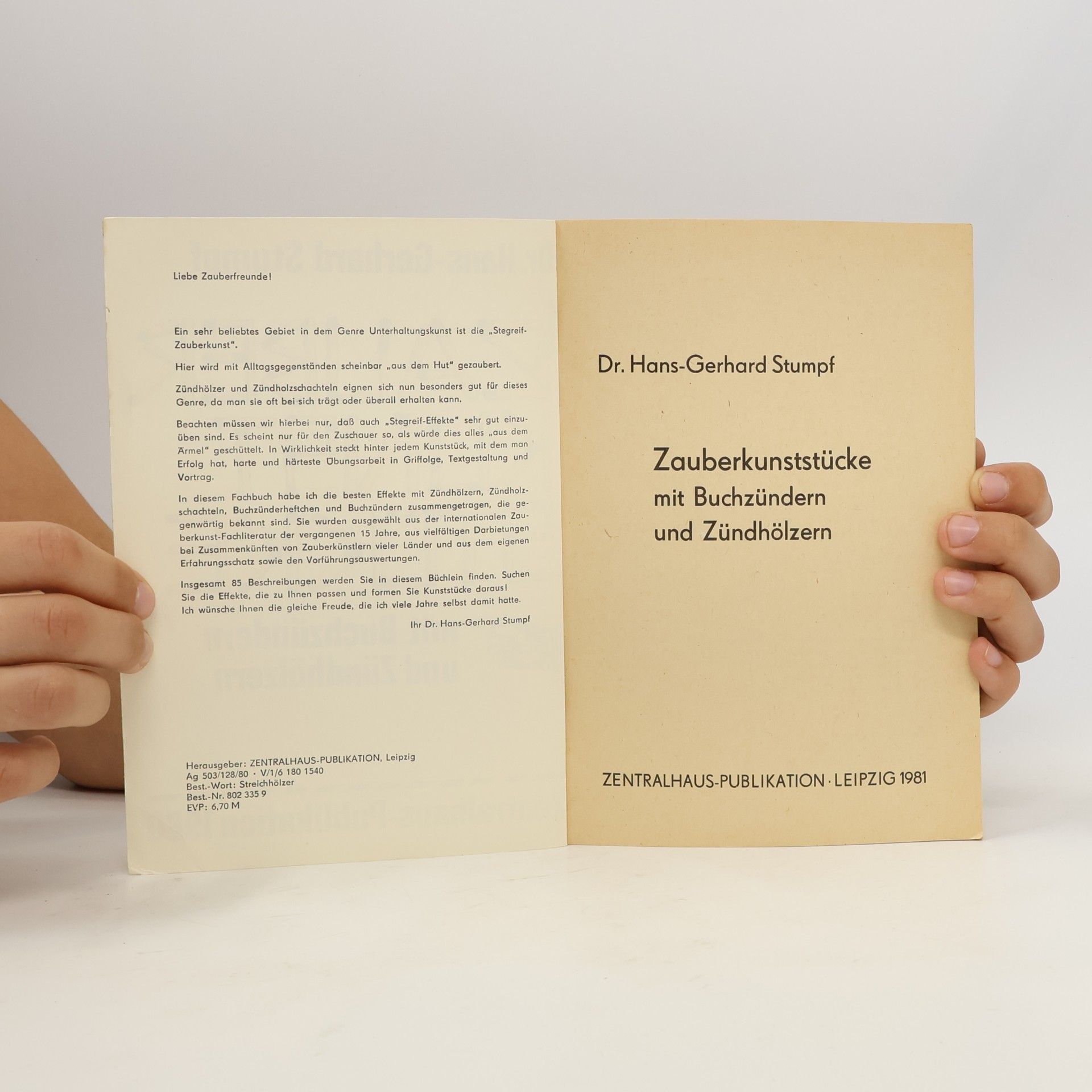 Dr. Hans-Gerhard Stumpf Zauberkunststücke mit Buchzündern und Zündhölzern