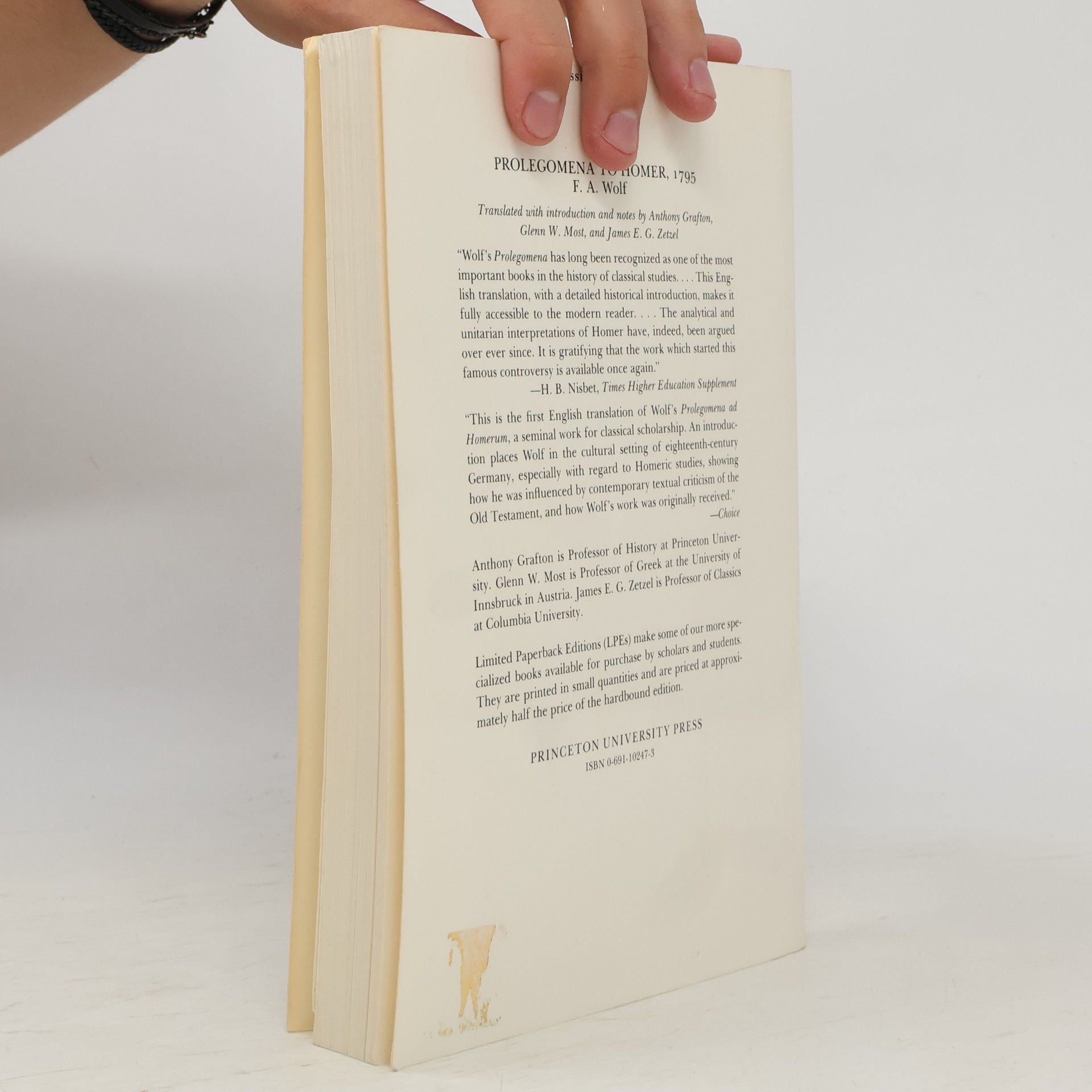 Anthony Grafton Princeton Legacy Library: Prolegomena To Homer, 1795