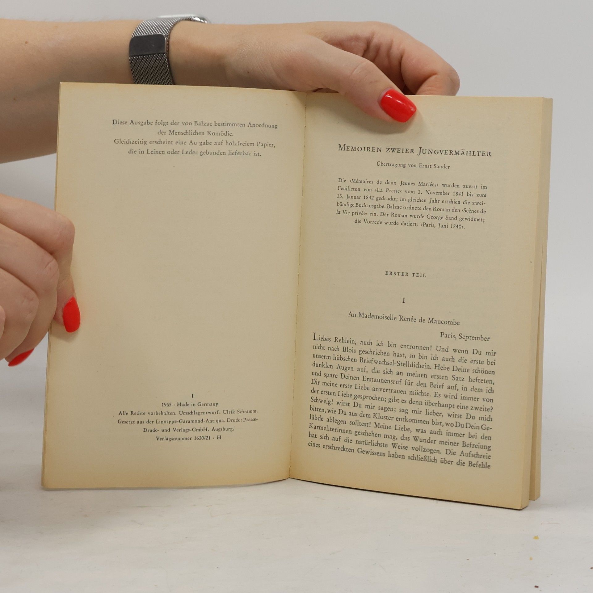 Honoré de Balzac Memoiren zweier Jungvermählter