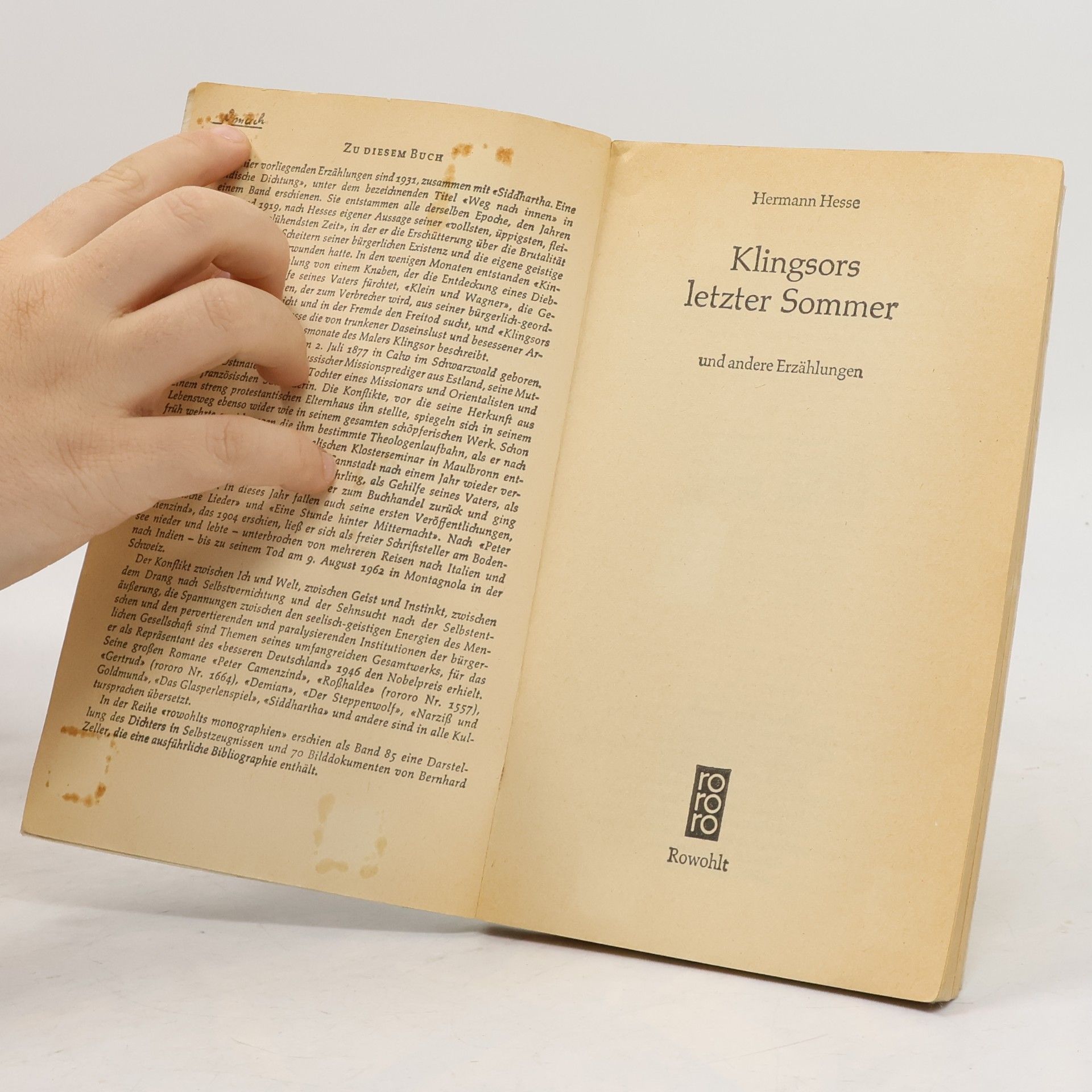 Hermann Hesse Klingsors letzter Sommer: und andere Erzählungen