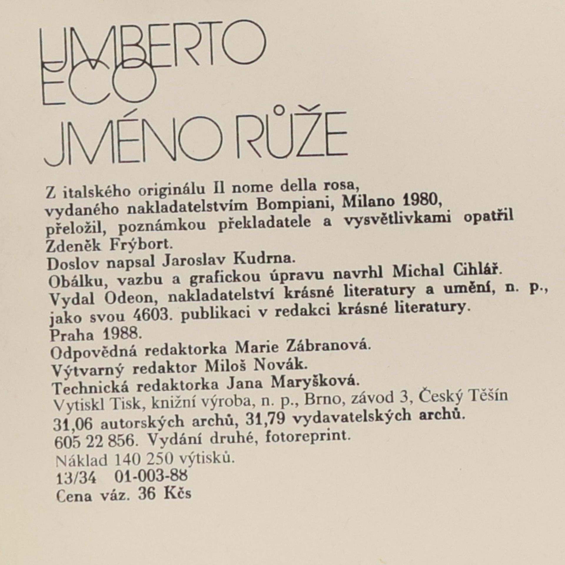 Umberto Eco Jméno růže