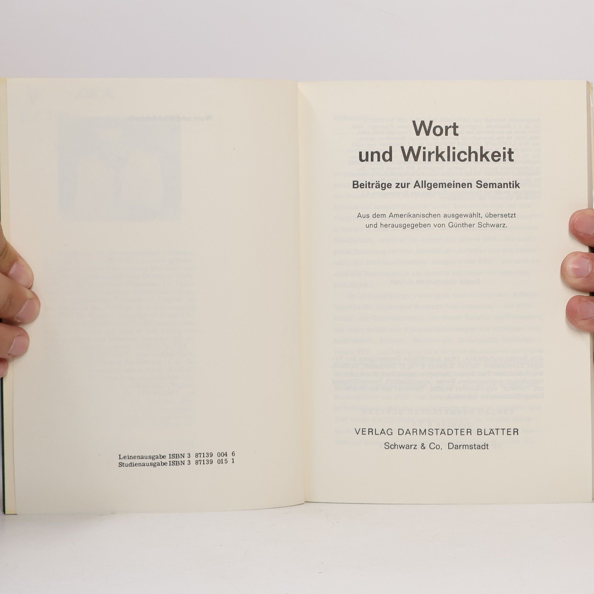 Wort und Wirklichkeit. Beiträge zur allgemeinen Semantik.