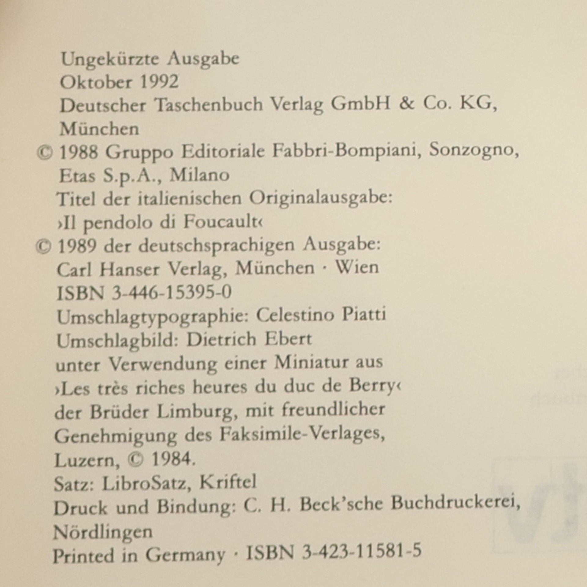 Umberto Eco Das Foucaultsche Pendel